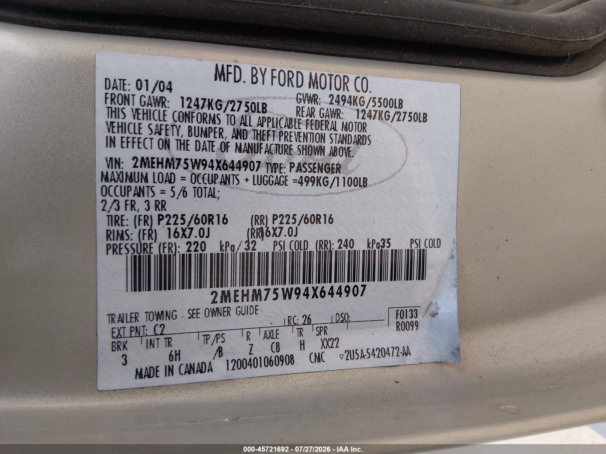 2004 Mercury Grand Marquis Ls Beige vin: 2MEHM75W94X644907