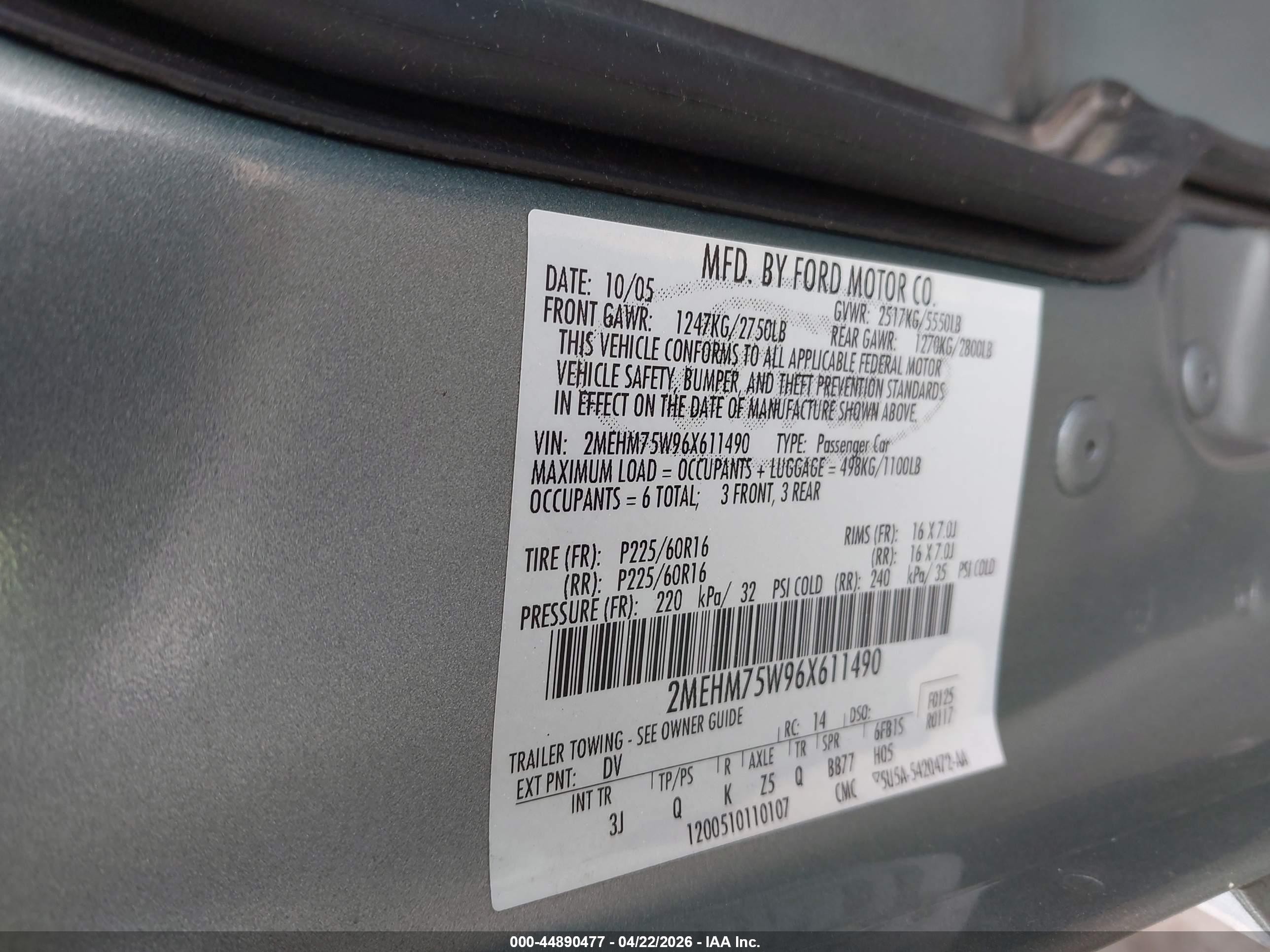 2006 Mercury Grand Marquis Ls Teal vin: 2MEHM75W96X611490