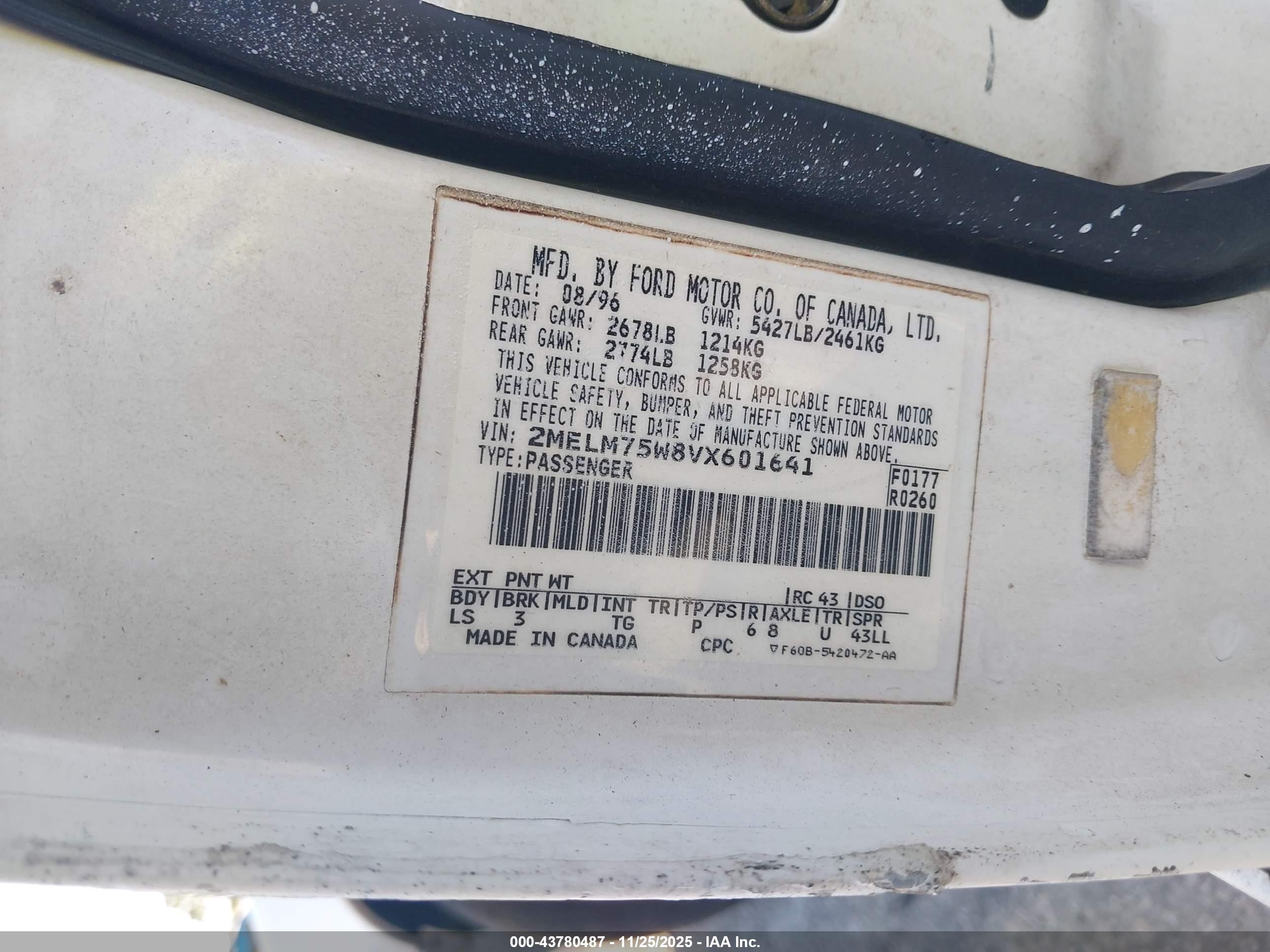 1997 Mercury Grand Marquis Gs White vin: 2MELM74W0VX627572