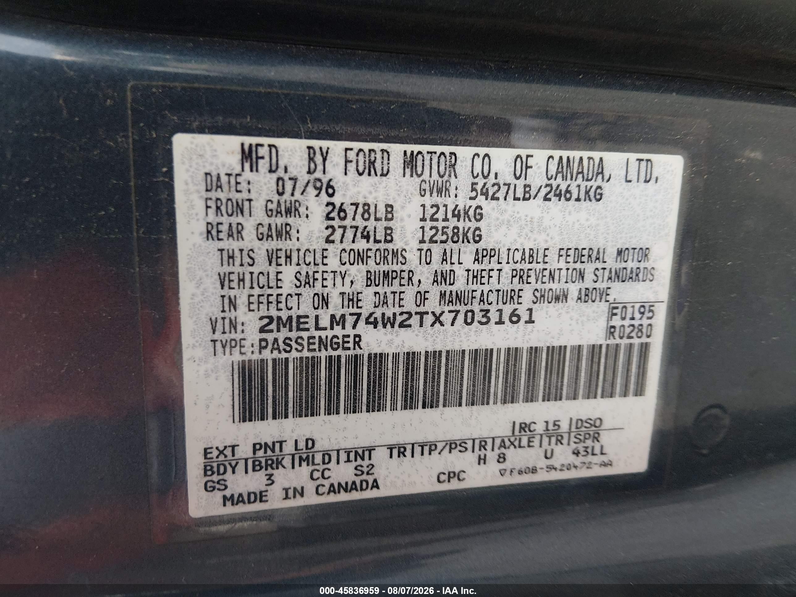 1996 Mercury Grand Marquis Gs Blue vin: 2MELM74W2TX703161