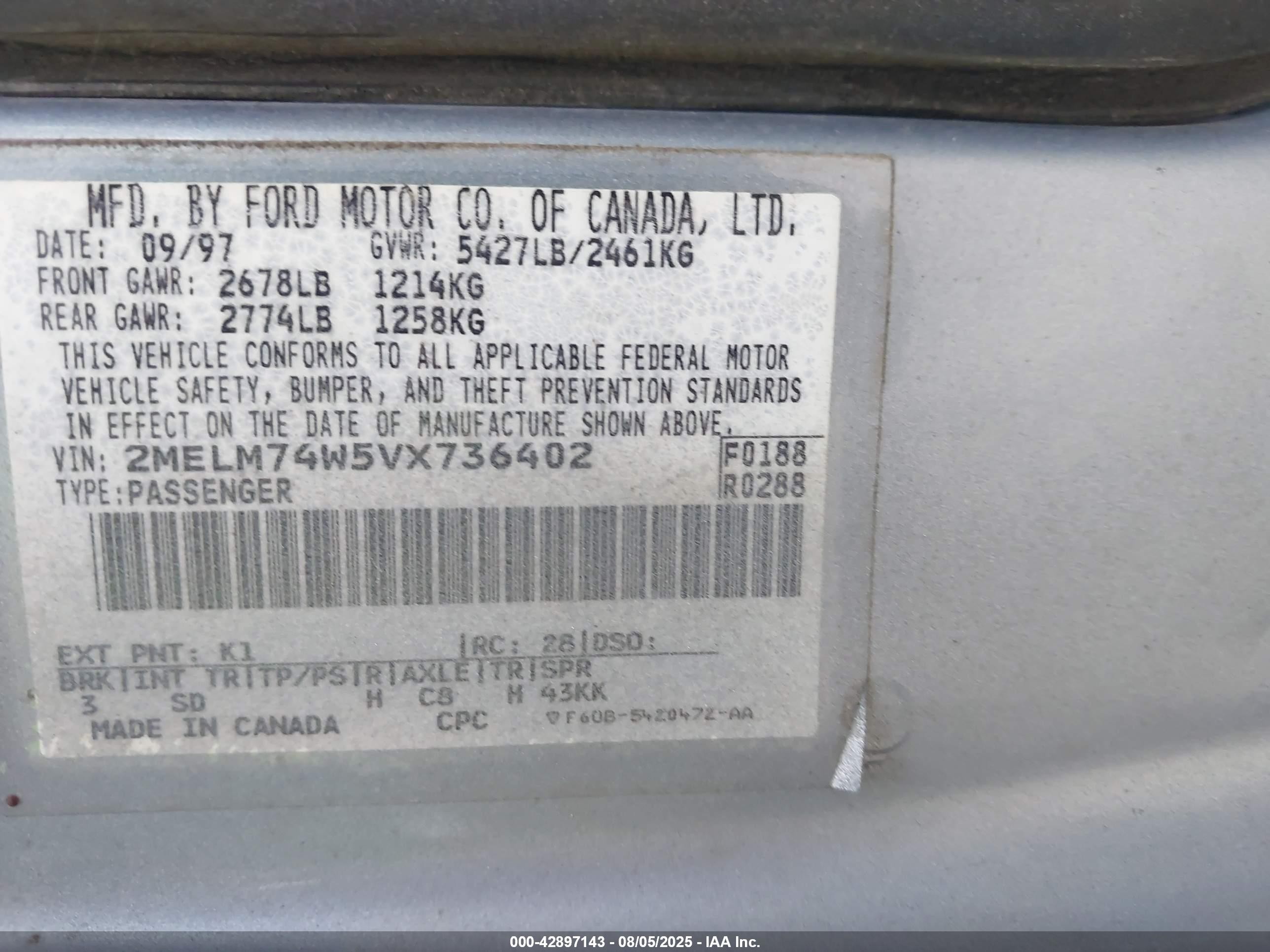 1997 Mercury Grand Marquis Gs Blue vin: 2MELM74W5VX736402