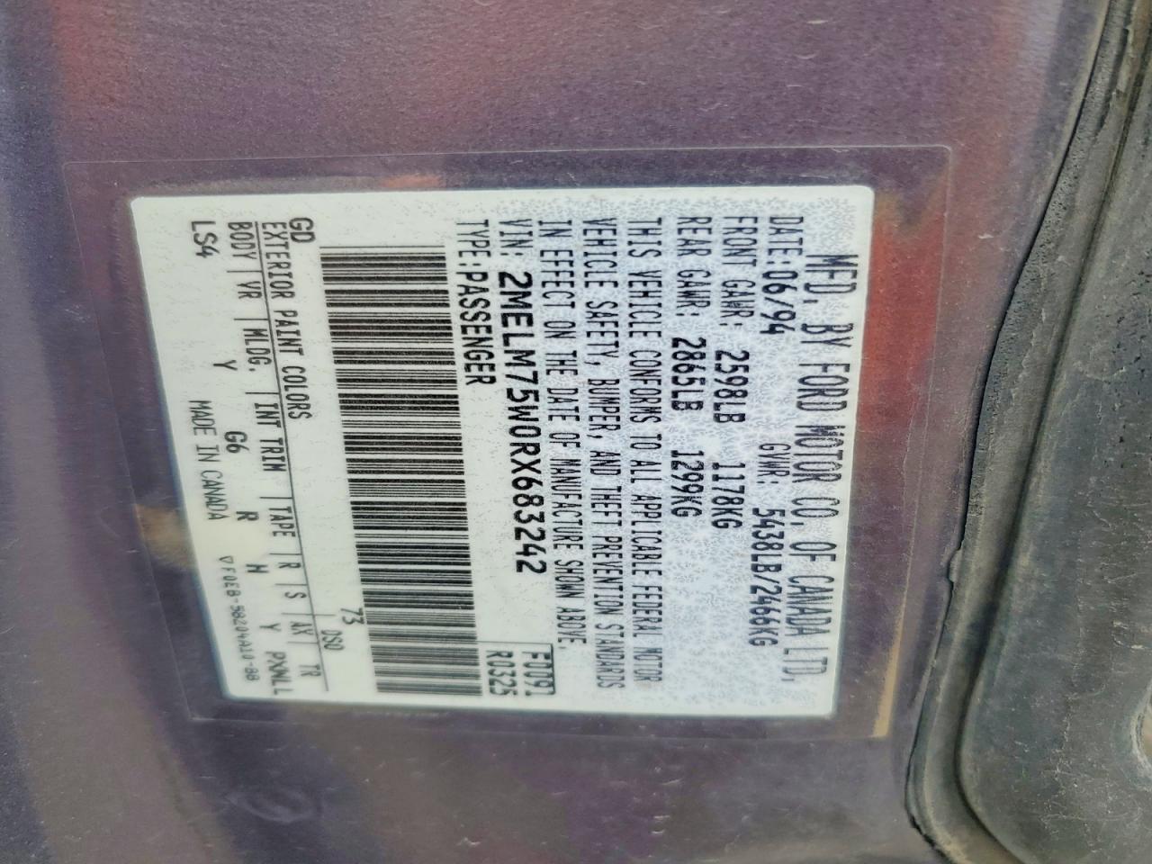 1994 Mercury Grand Marquis Ls Purple vin: 2MELM75W0RX683242