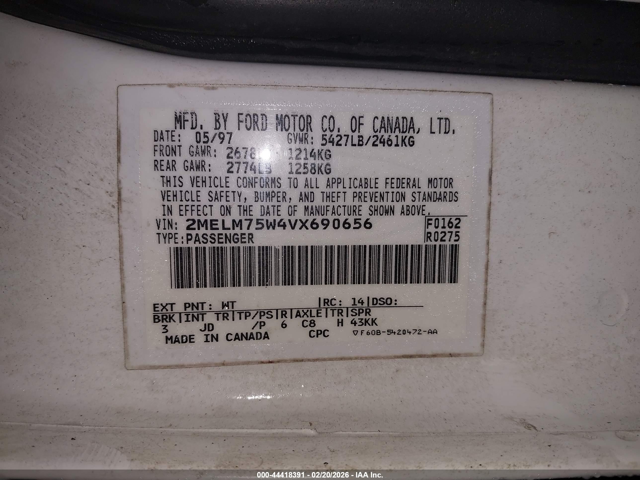 1997 Mercury Grand Marquis Ls White vin: 2MELM75W4VX690656