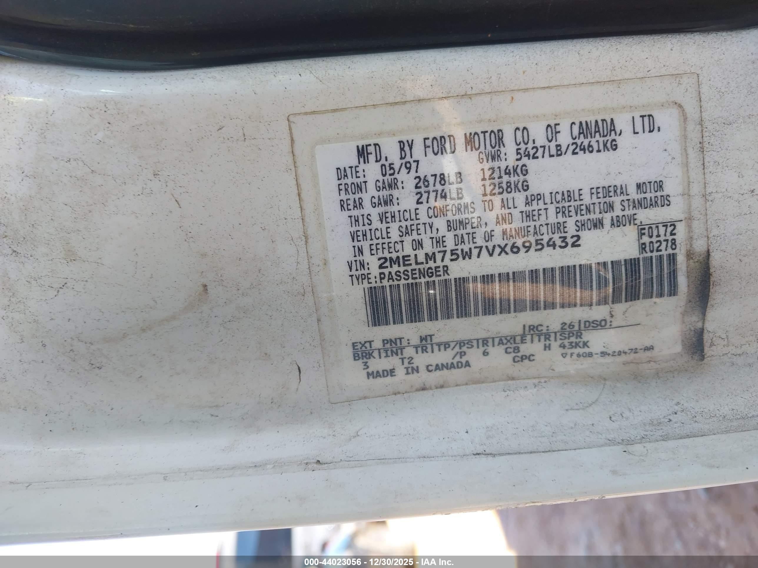 1997 Mercury Grand Marquis Ls White vin: 2MELM75W7VX695432