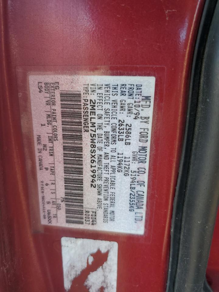 1995 Mercury Grand Marquis Ls Burgundy vin: 2MELM75W8SX619942