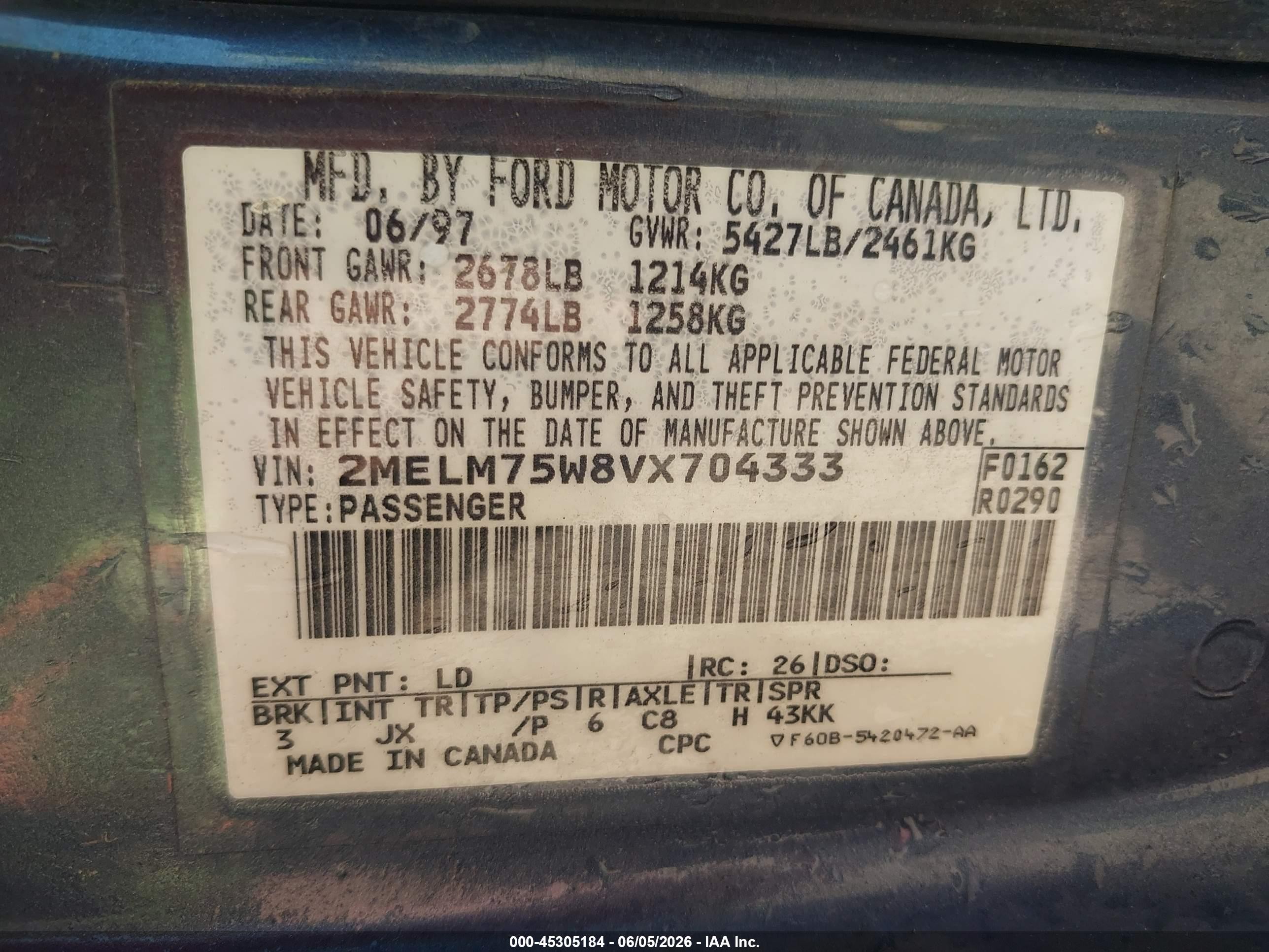 1997 Mercury Grand Marquis Ls Blue vin: 2MELM75W8VX704333
