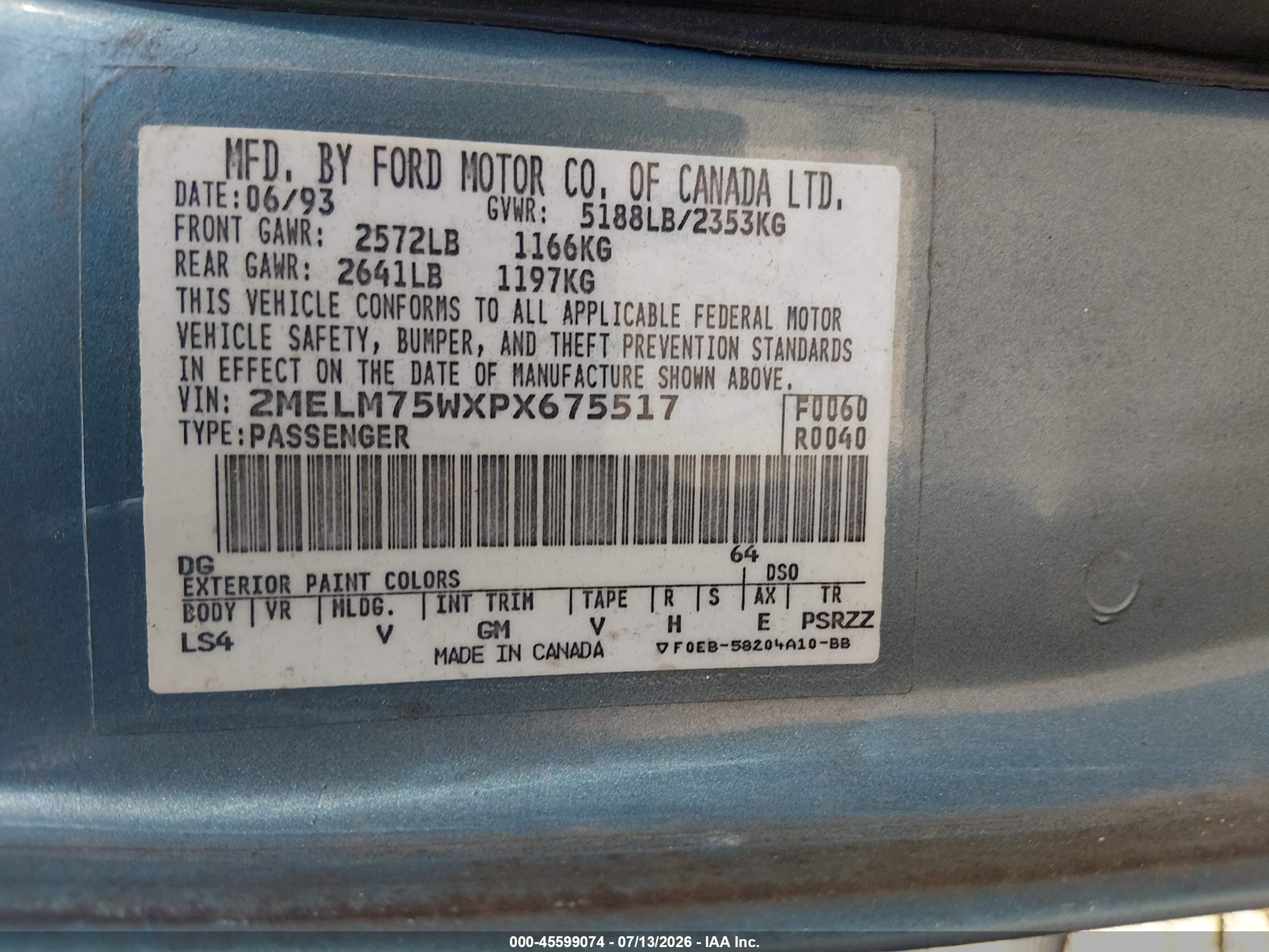 1993 Mercury Grand Marquis Ls Blue vin: 2MELM75WXPX675517