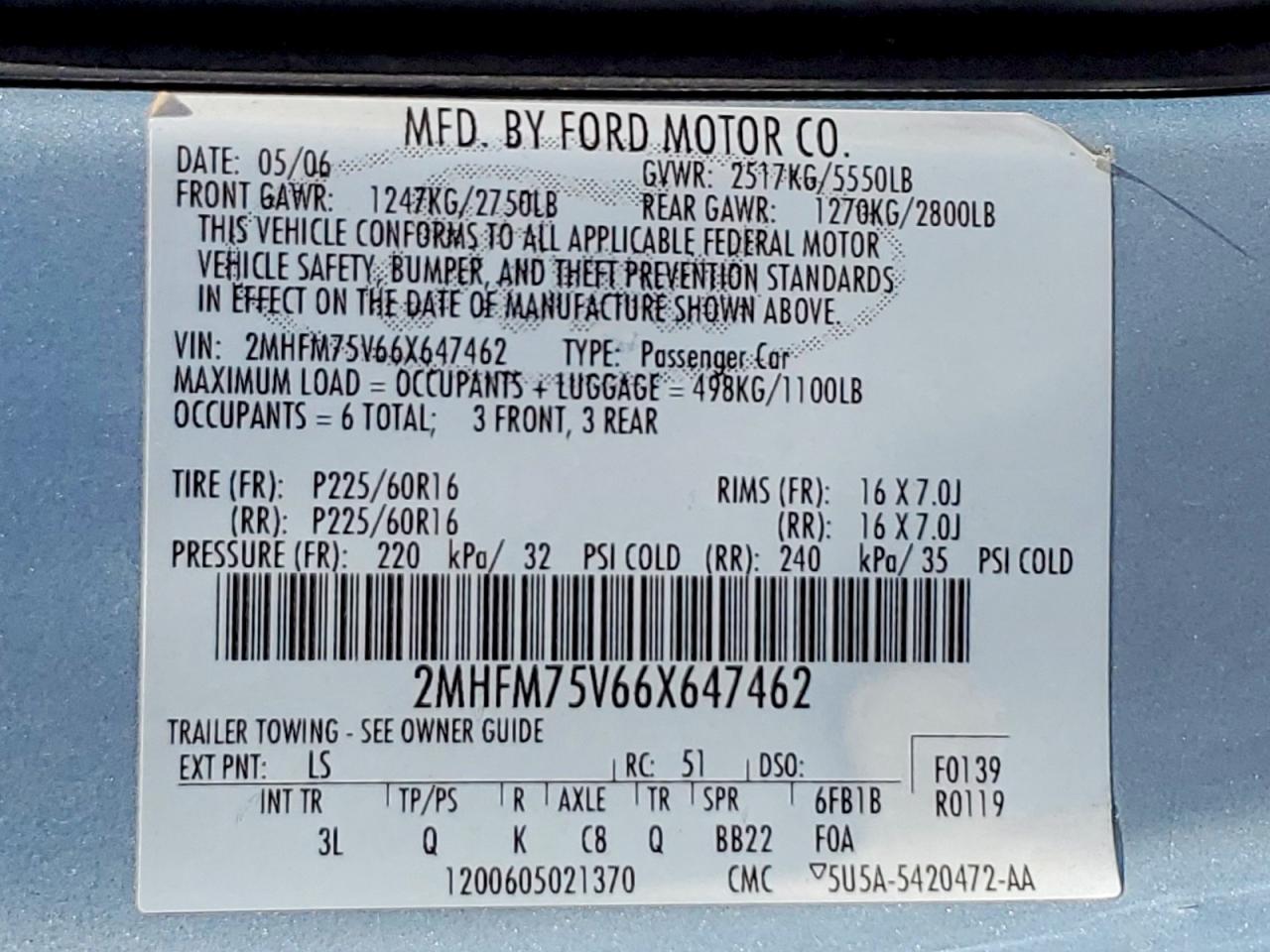 2006 Mercury Grand Marquis Ls Blue vin: 2MHFM75V66X647462