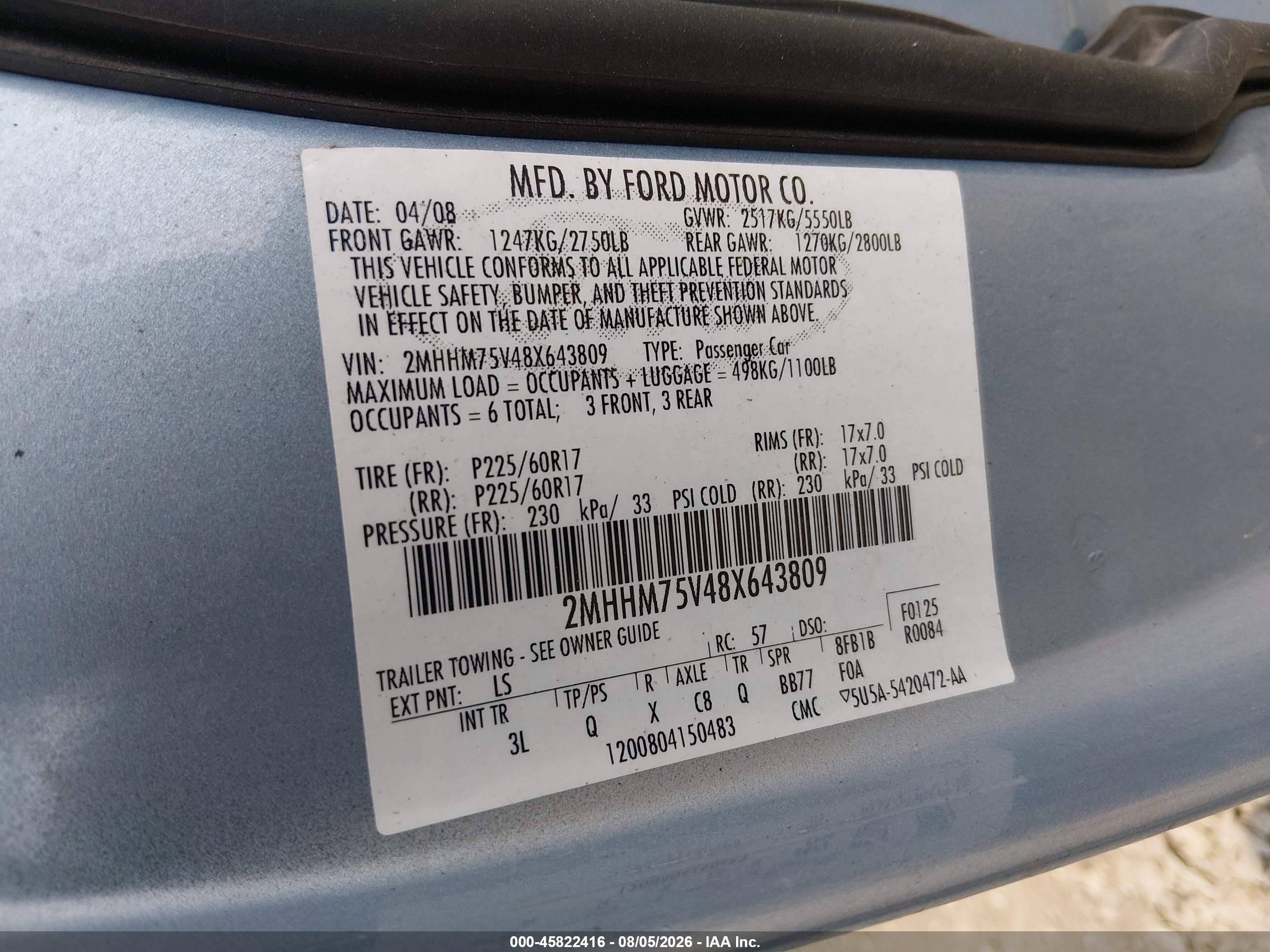 2008 Mercury Grand Marquis Ls Light Blue vin: 2MHHM75V48X643809
