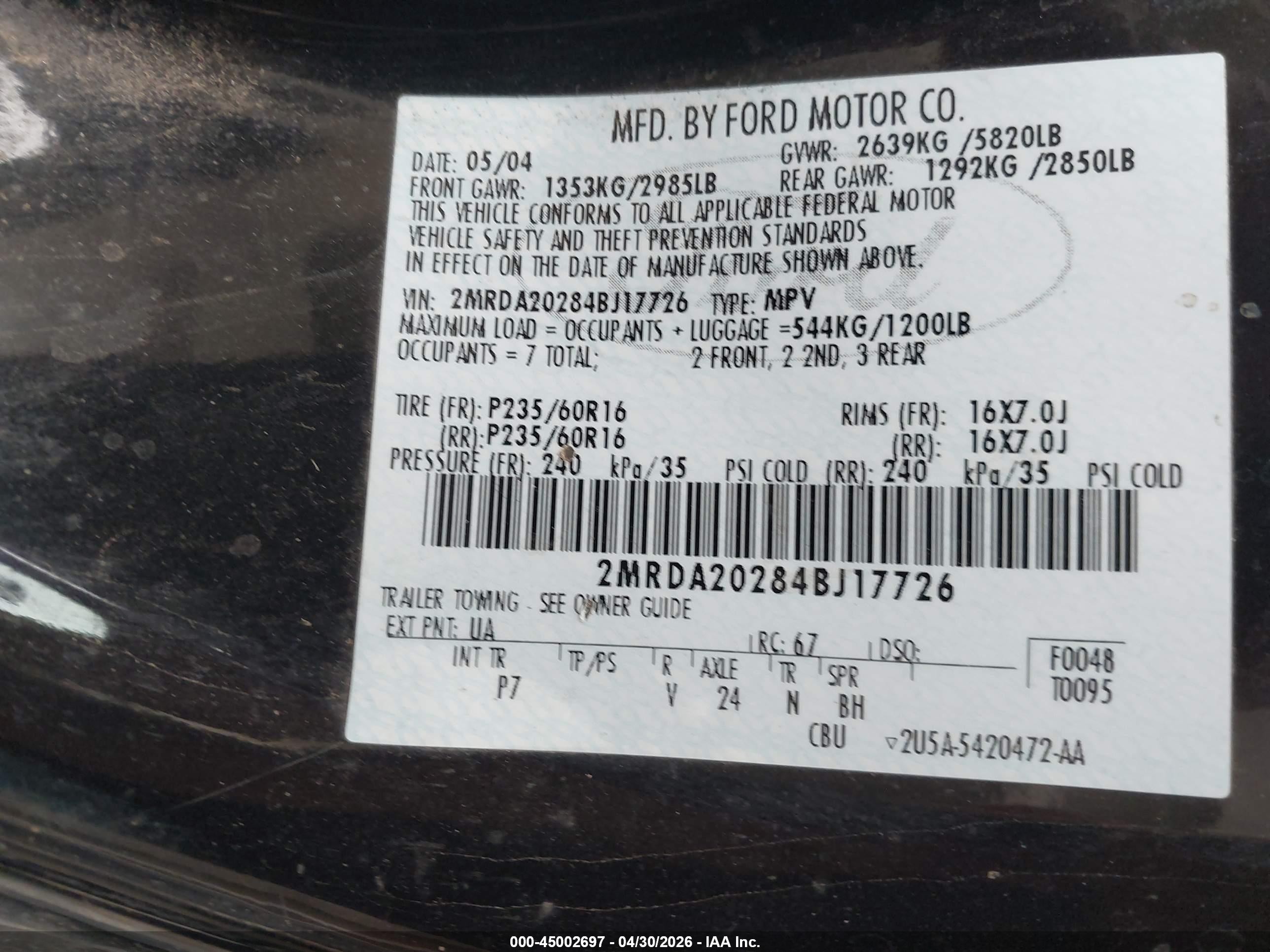 2004 Mercury Monterey   Black vin: 2MRDA20284BJ17726