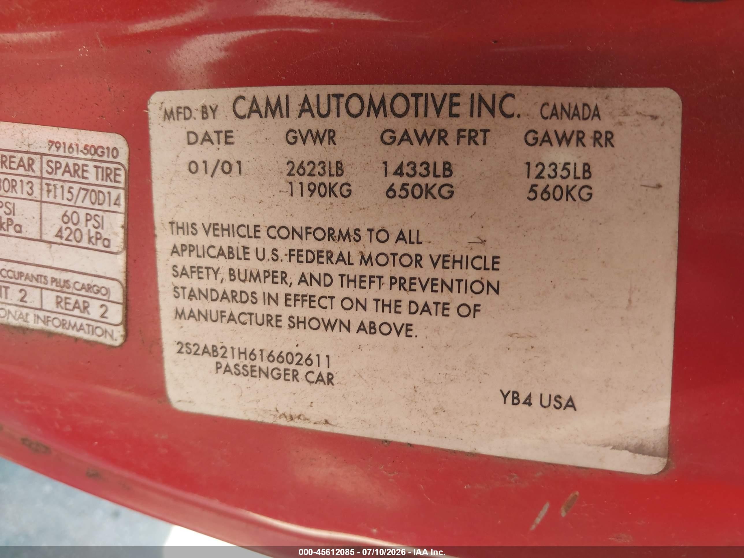 2001 Suzuki Swift Ga/gl Red vin: 2S2AB21H616602611