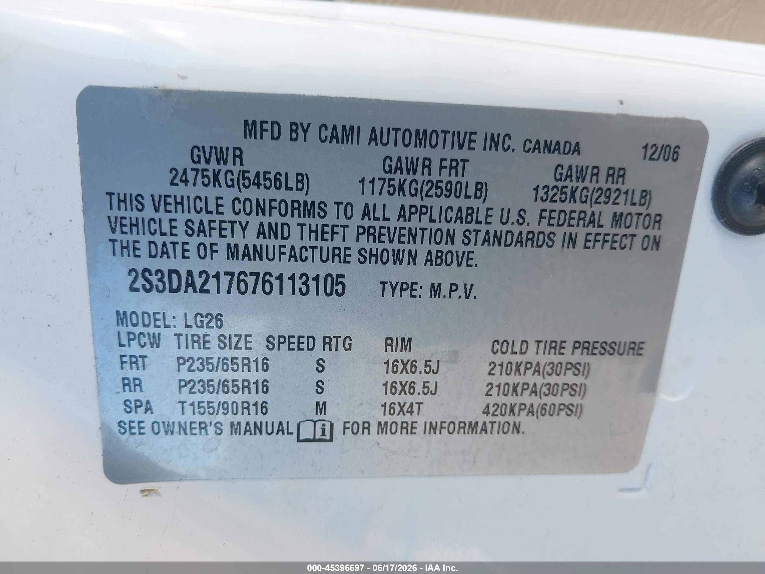 2007 Suzuki Xl7 Белый vin: 2S3DA217676113105