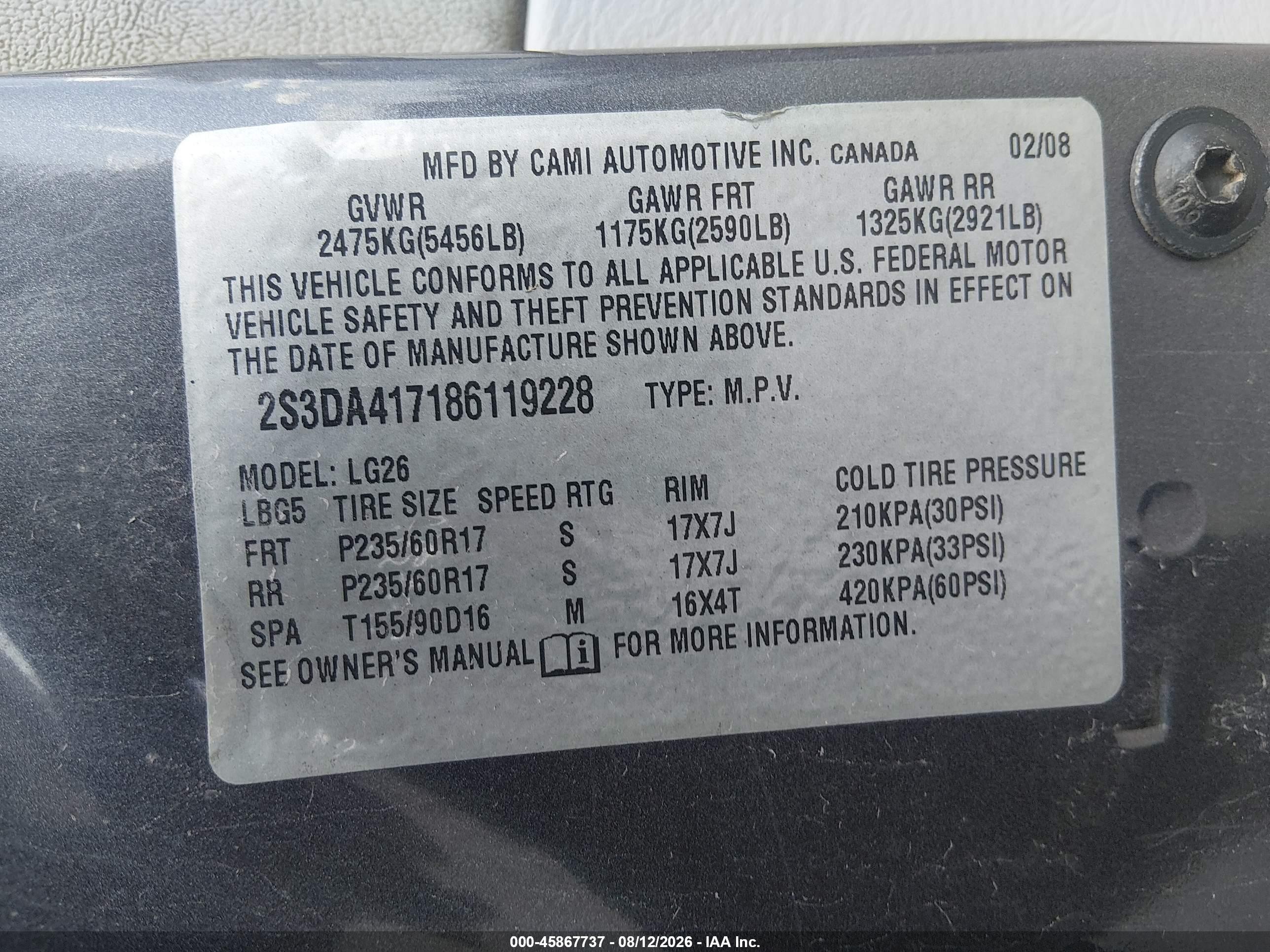 2008 Suzuki Xl7 Luxury Gray vin: 2S3DA417186119228