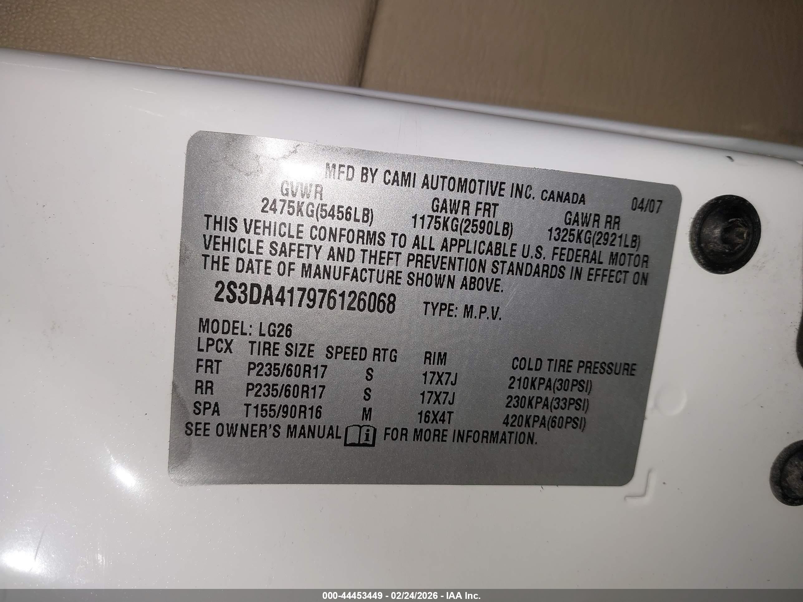 2007 Suzuki Xl7 Luxury White vin: 2S3DA417976126068
