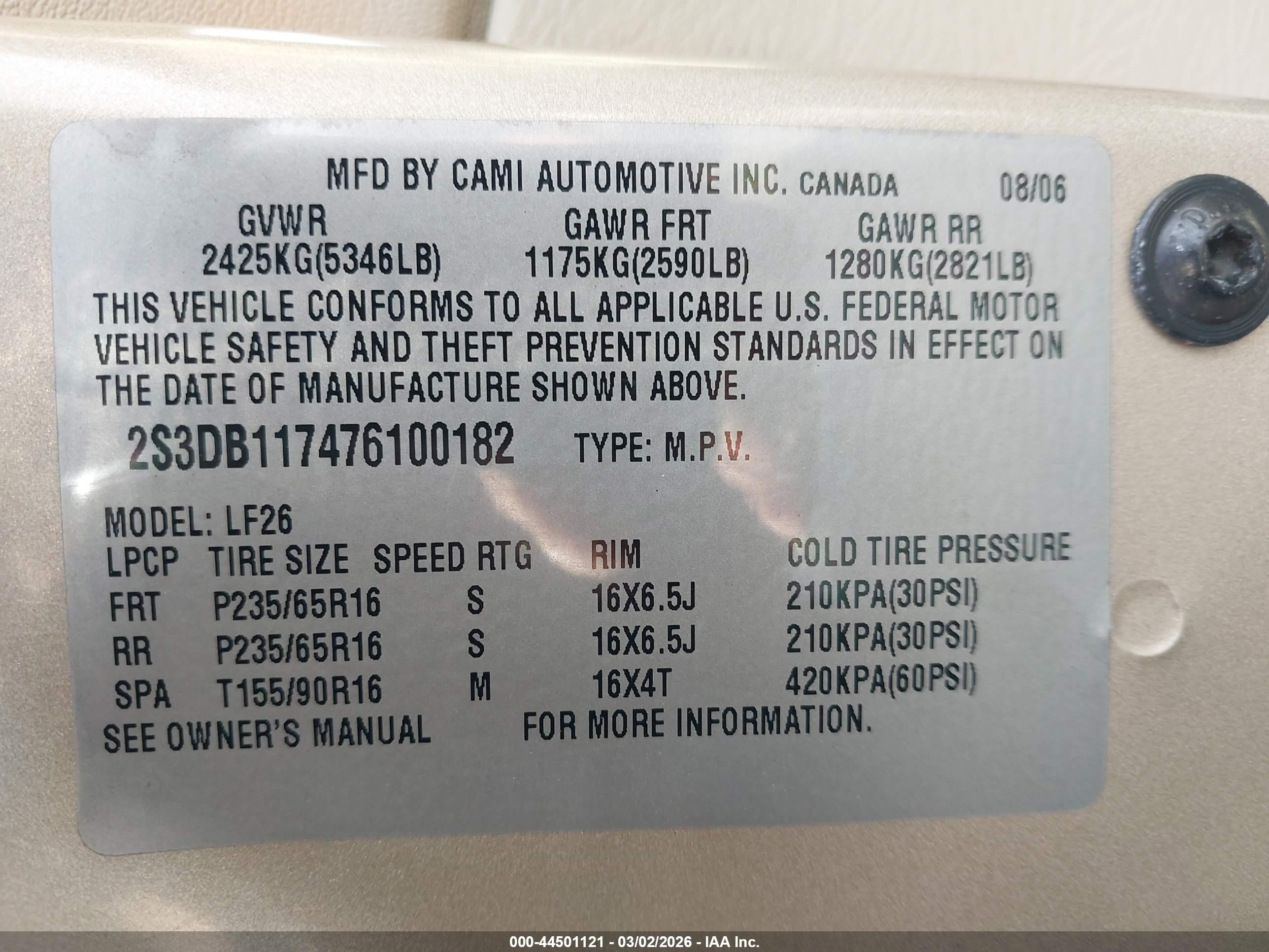 2007 Suzuki Xl7 Gold vin: 2S3DB117476100182
