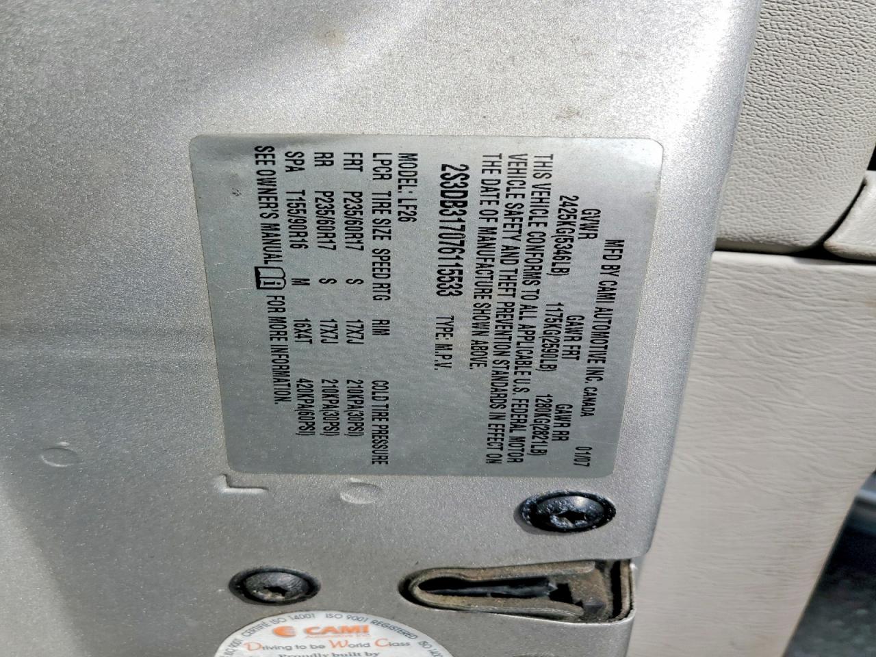 2007 Suzuki Xl7 Luxury Silver vin: 2S3DB317076115533