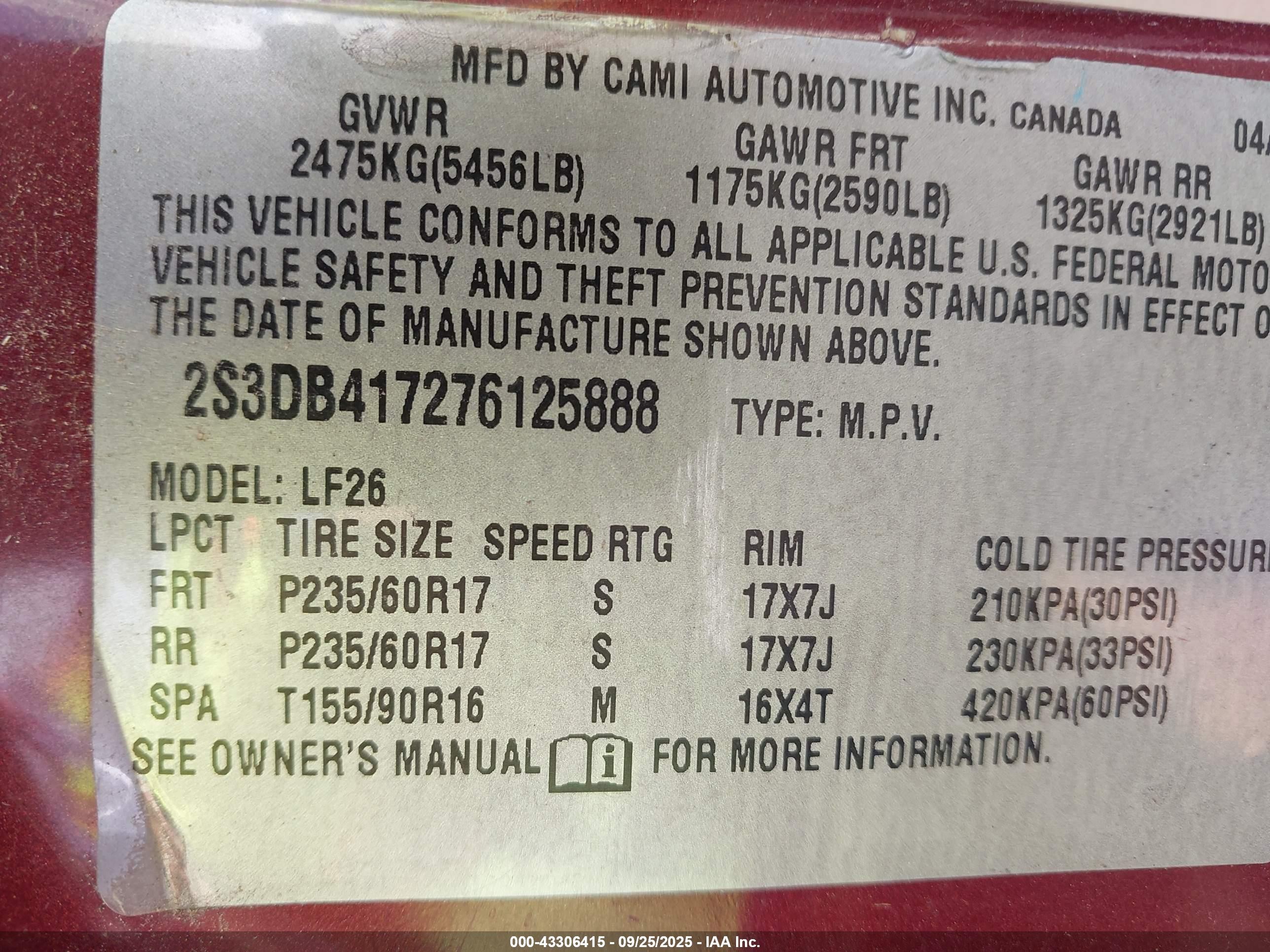 2007 Suzuki Xl7 Luxury Burgundy vin: 2S3DB417276125888