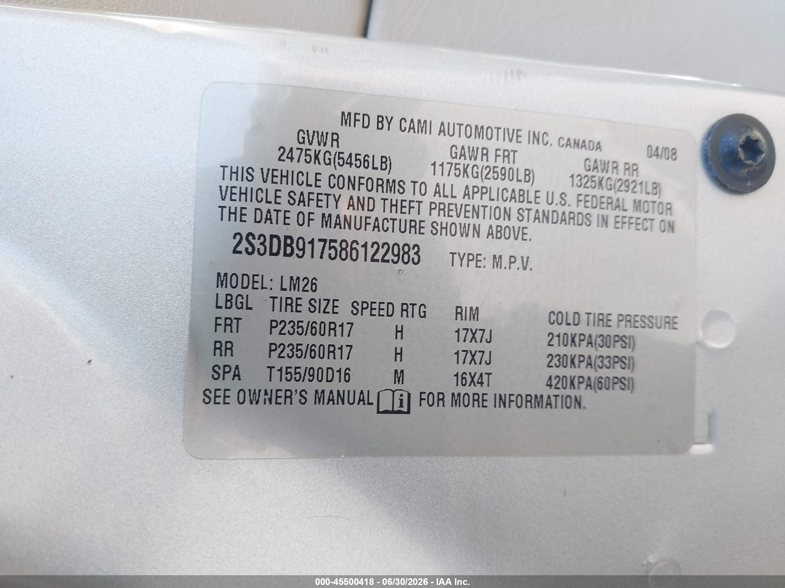 2008 Suzuki Xl7 Limited Silver vin: 2S3DB917586122983