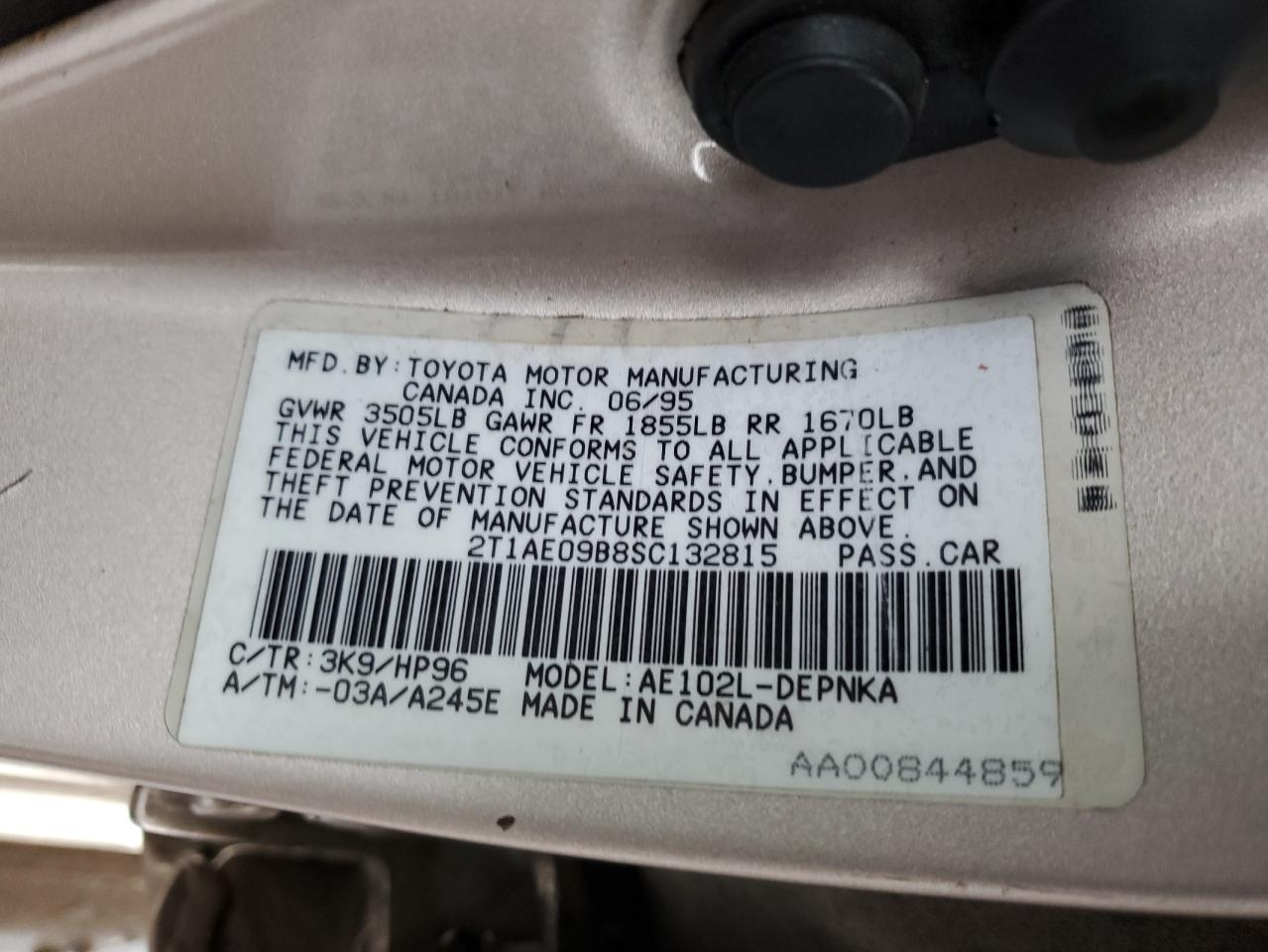 1995 Toyota Corolla Le Tan vin: 2T1AE09B8SC132815