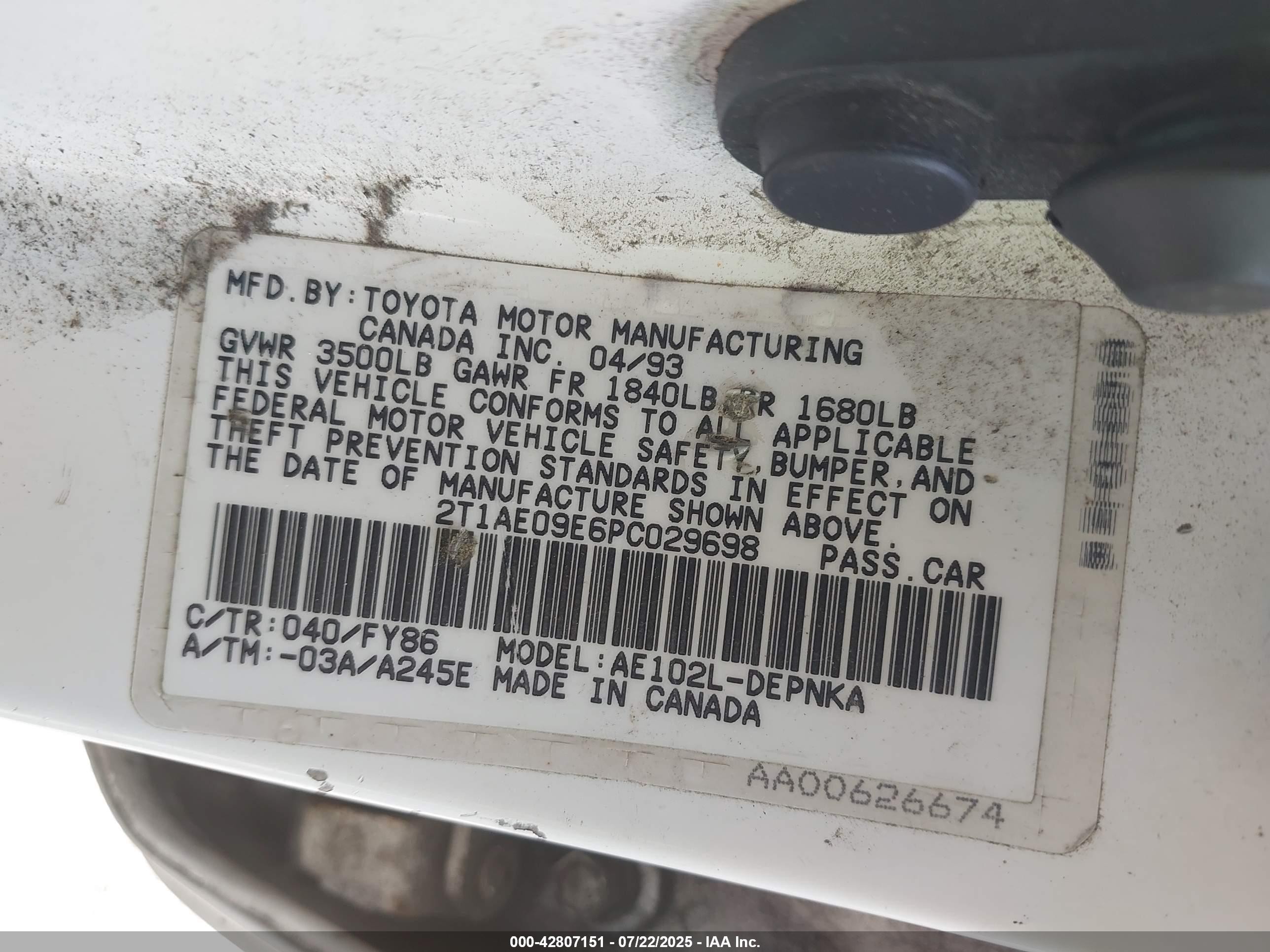 1993 Toyota Corolla Le/dx White vin: 2T1AE09E6PC029698