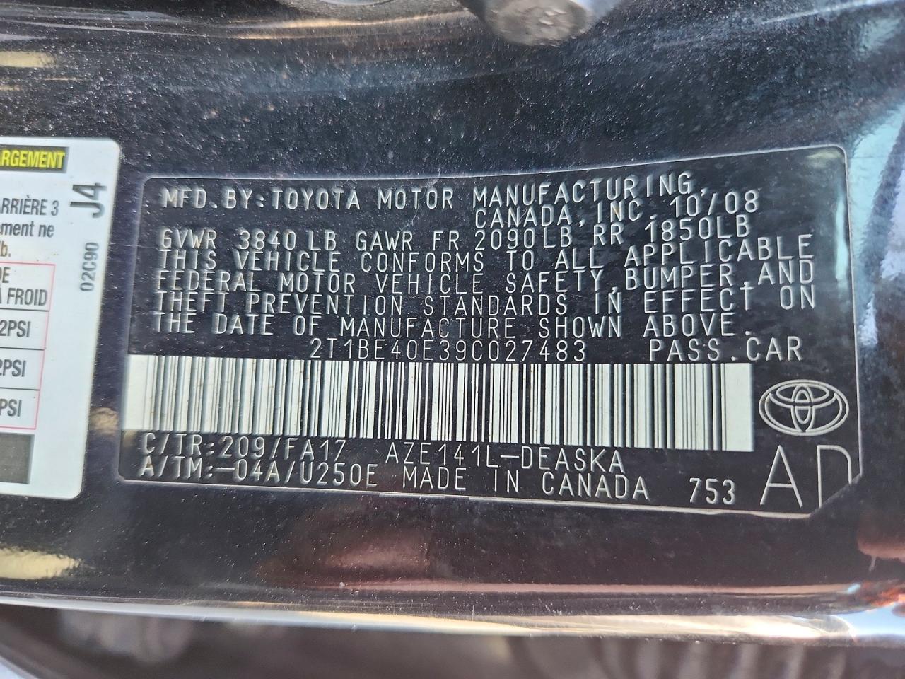 2009 Toyota Corolla Xrs Black vin: 2T1BE40E39C027483