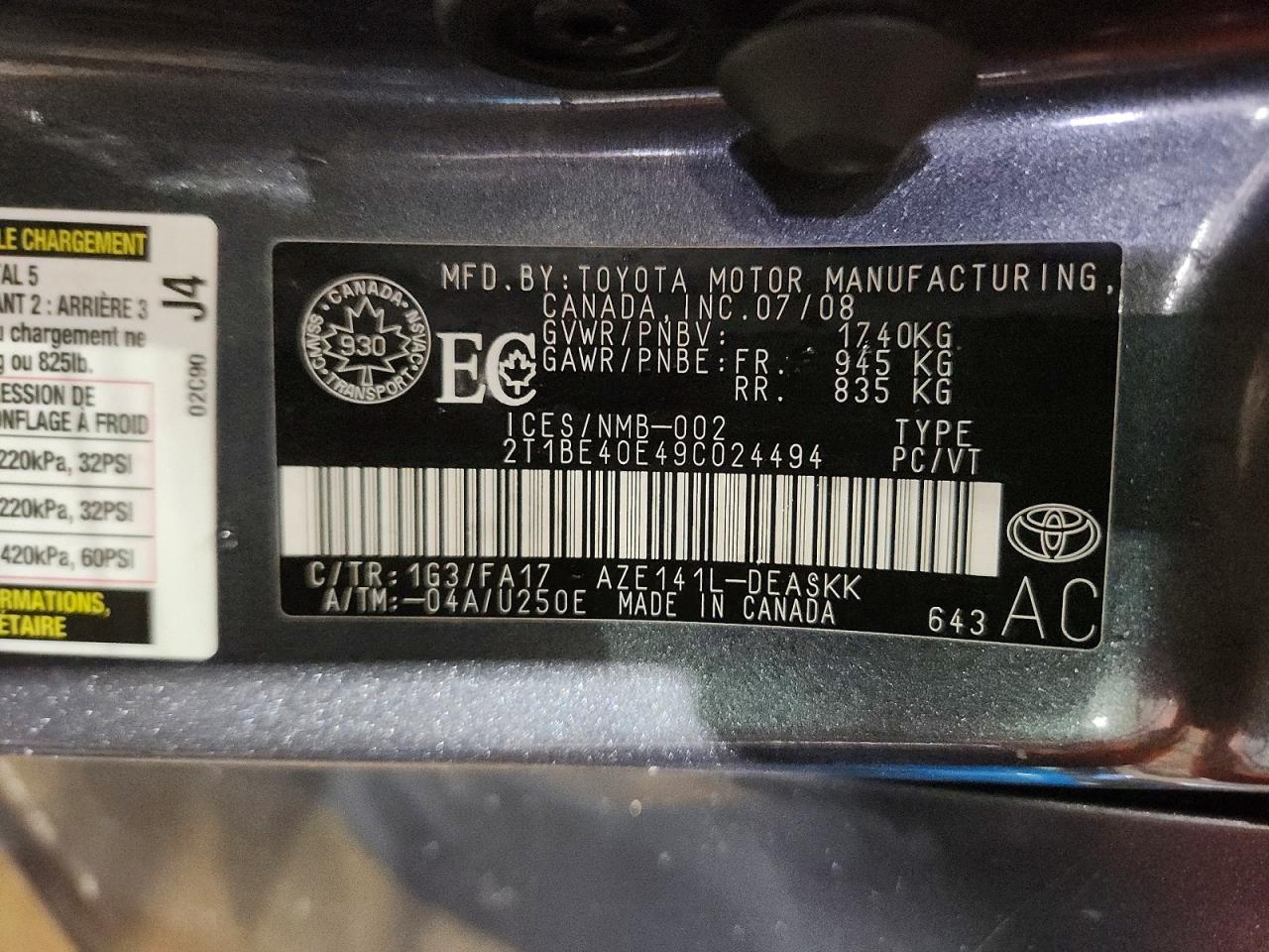 2009 Toyota Corolla Xrs Gray vin: 2T1BE40E49C024494