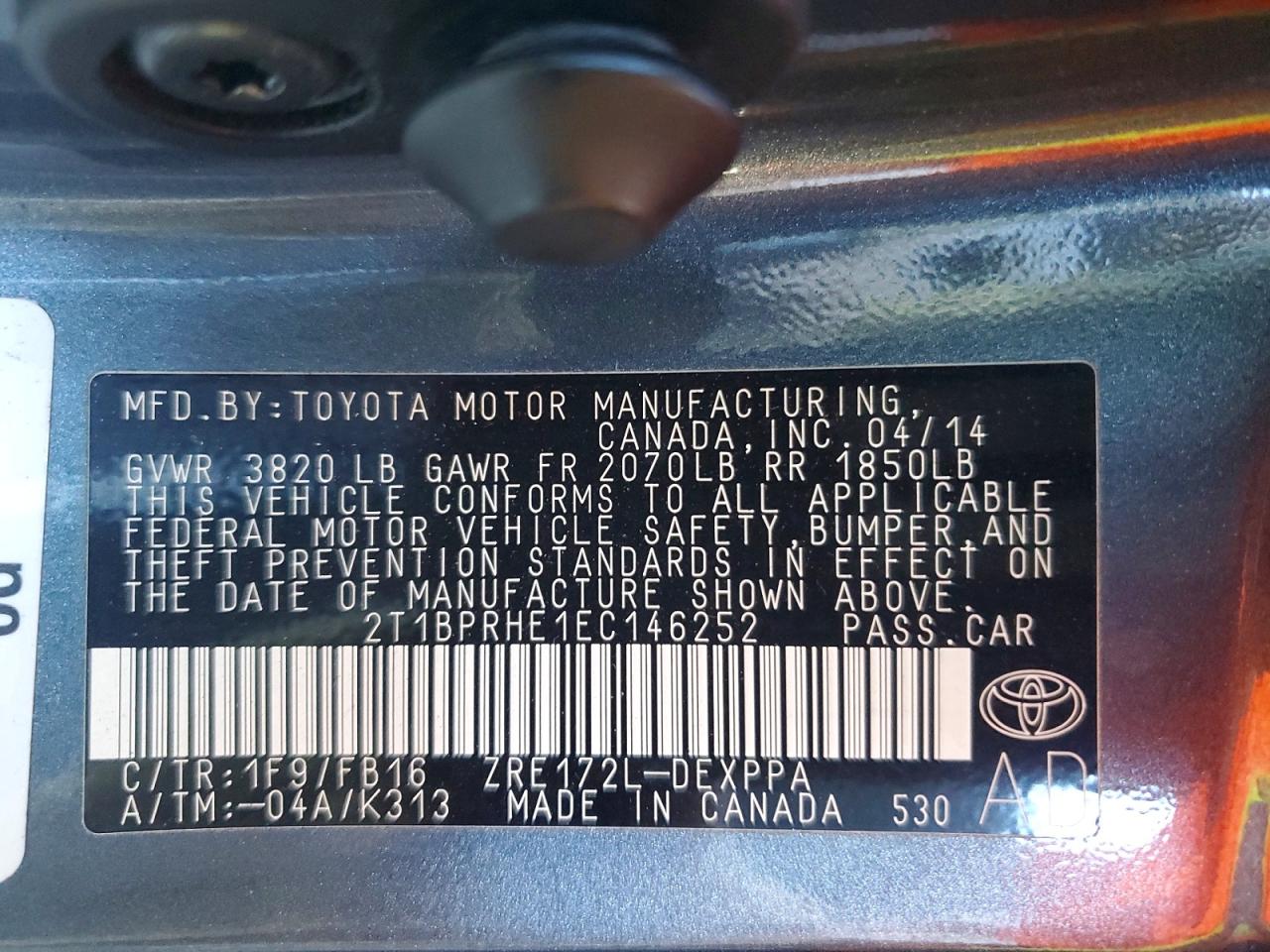 2014 Toyota Corolla Le Eco Plus Gray vin: 2T1BPRHE1EC146252