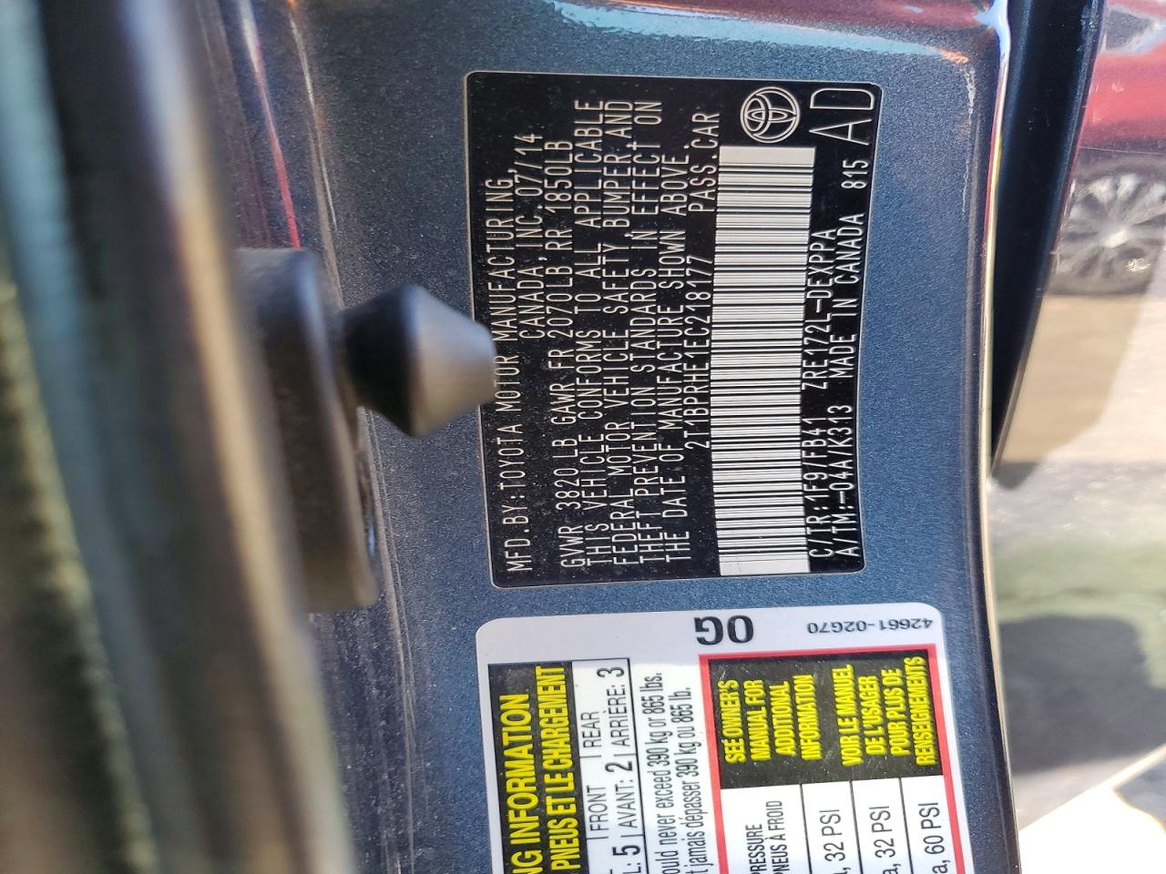 2014 Toyota Corolla Le Eco Plus Серый vin: 2T1BPRHE1EC218177