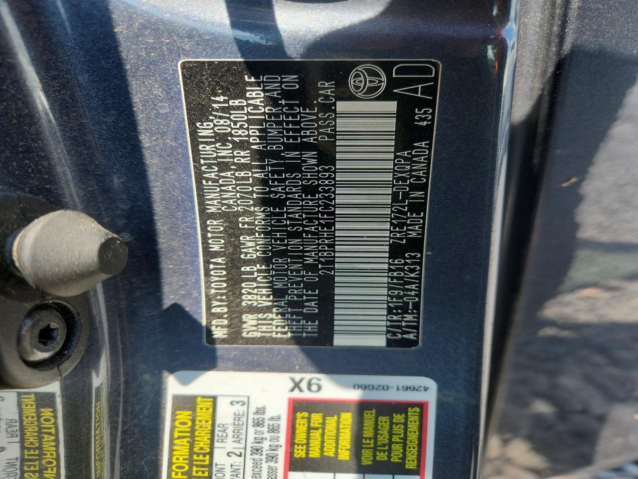 2015 Toyota Corolla Le Eco Gray vin: 2T1BPRHE1FC233893