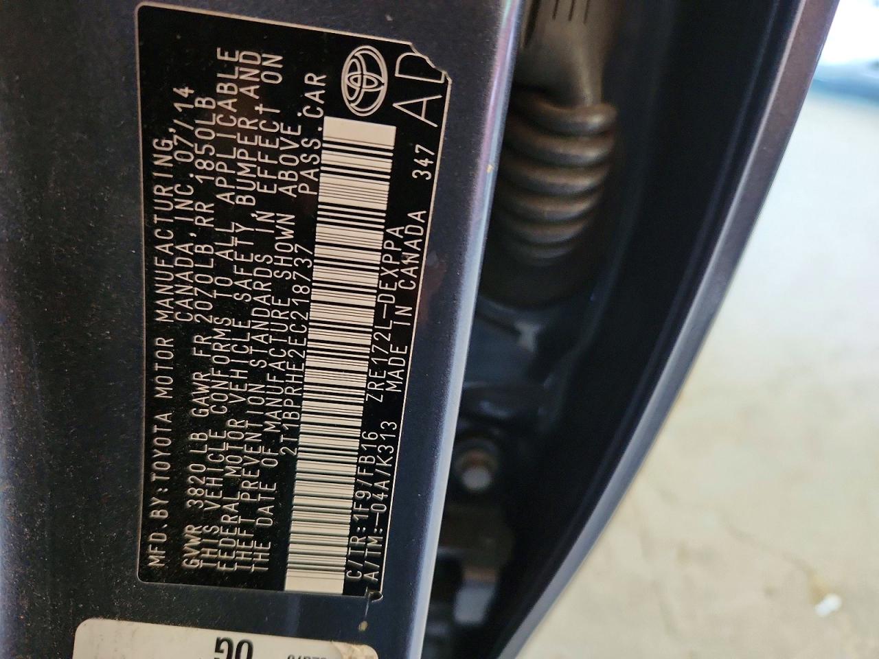 2014 Toyota Corolla Le Eco Plus Charcoal vin: 2T1BPRHE2EC218737