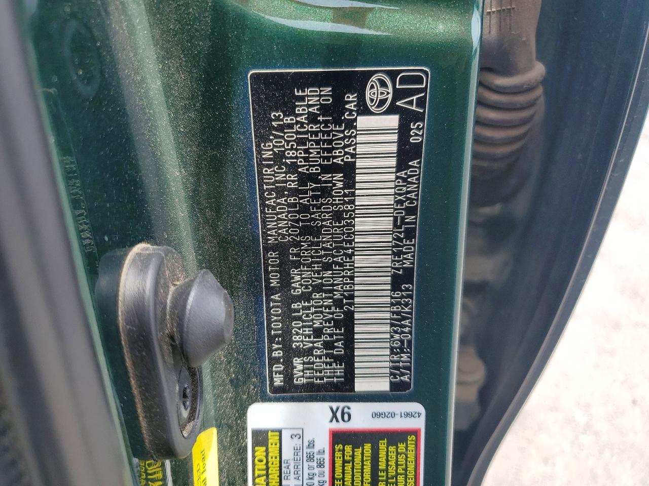 2014 Toyota Corolla Green vin: 2T1BPRHE4EC035811