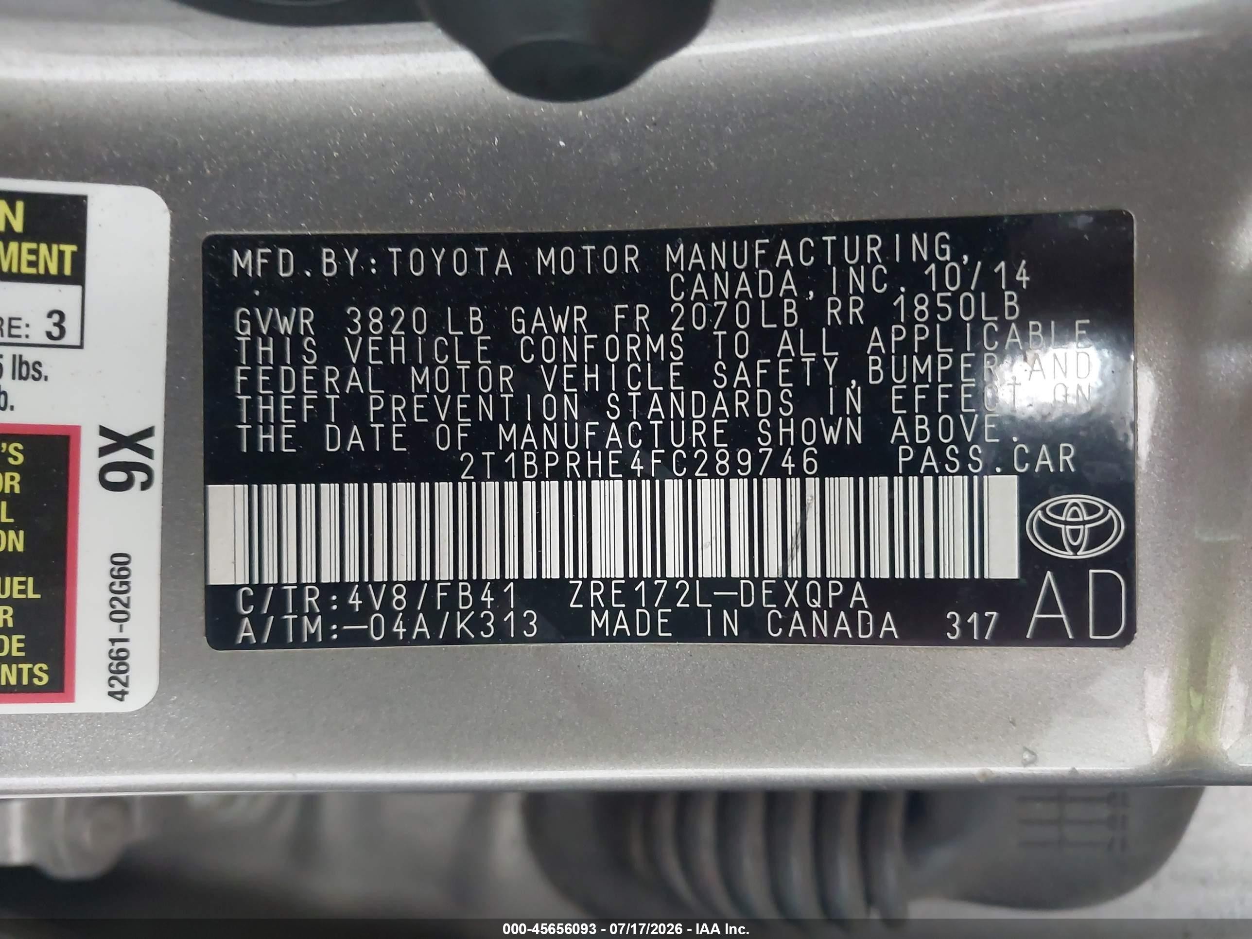 2015 Toyota Corolla Le Eco Beige vin: 2T1BPRHE4FC289746