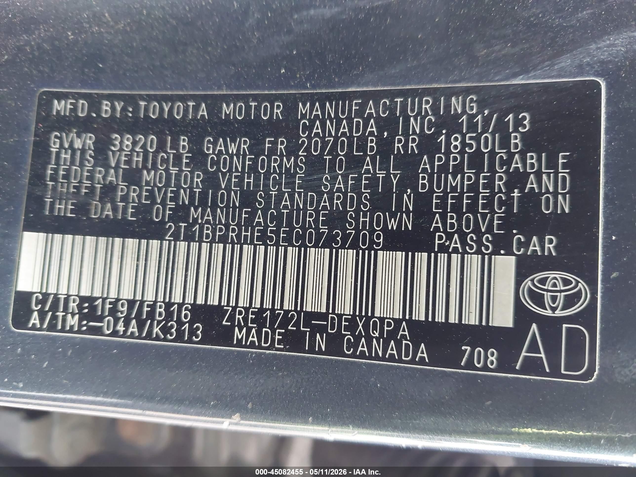2014 Toyota Corolla Le Eco Gray vin: 2T1BPRHE5EC073709