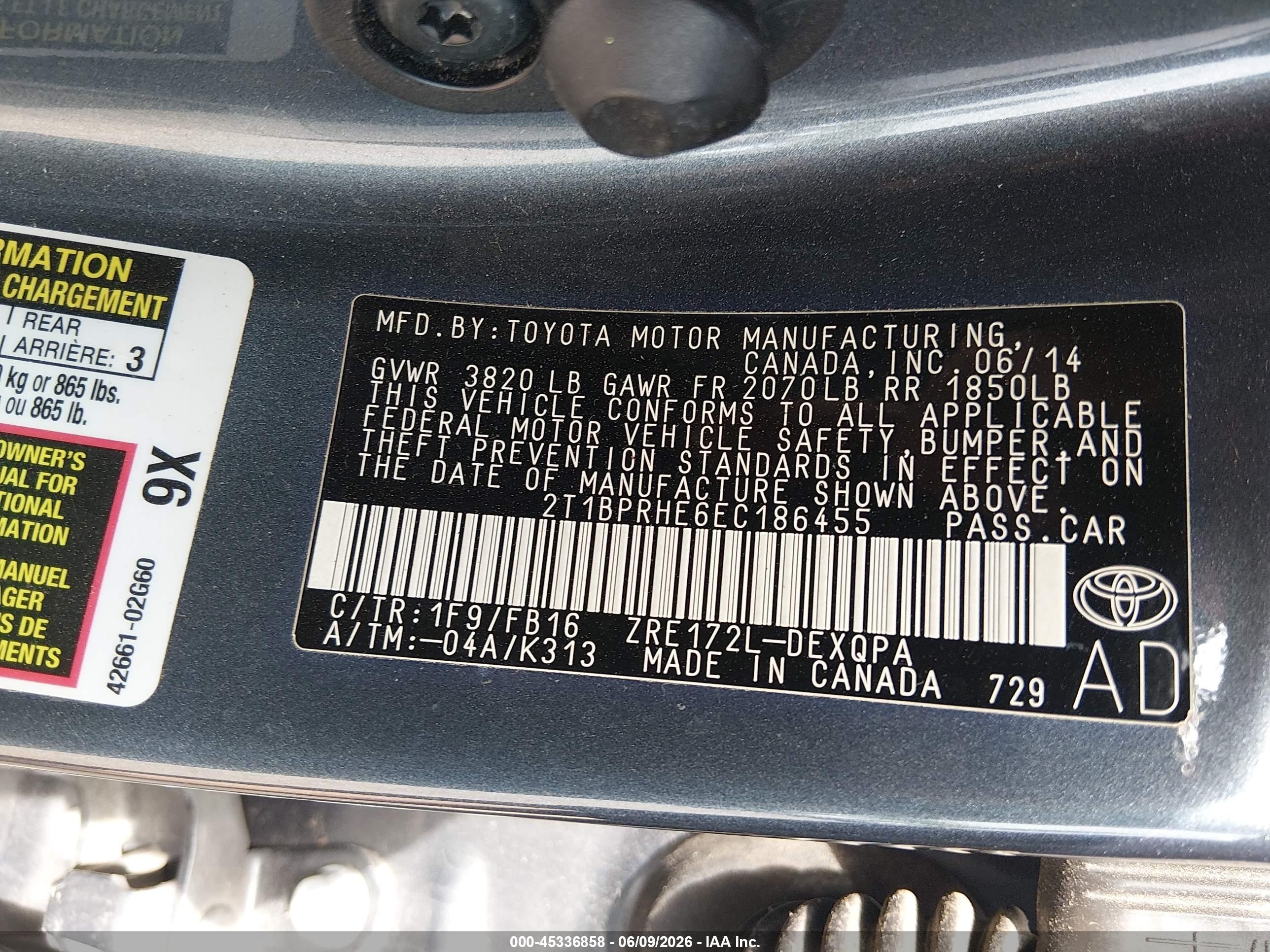 2014 Toyota Corolla Le Eco Blue vin: 2T1BPRHE6EC186455