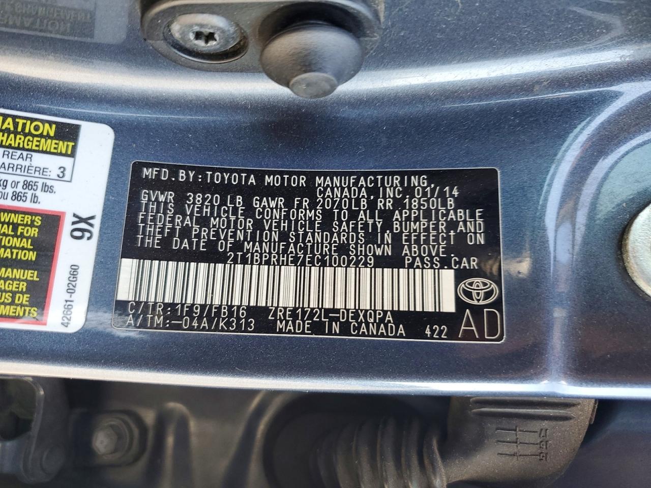 2014 Toyota Corolla Le Eco Угольный vin: 2T1BPRHE7EC100229