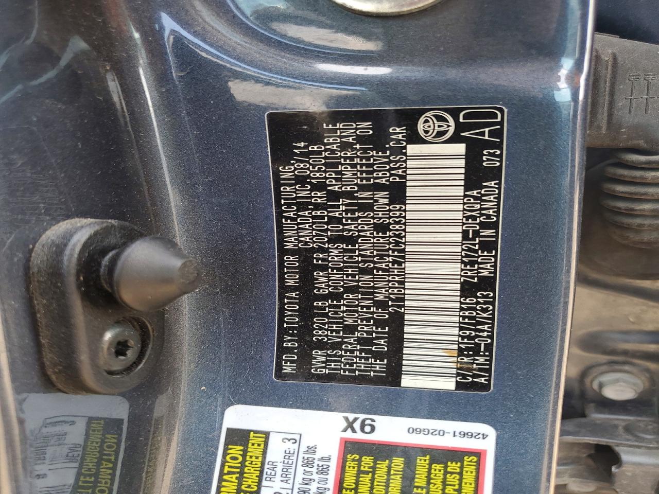 2015 Toyota Corolla Le Eco Charcoal vin: 2T1BPRHE7FC238399