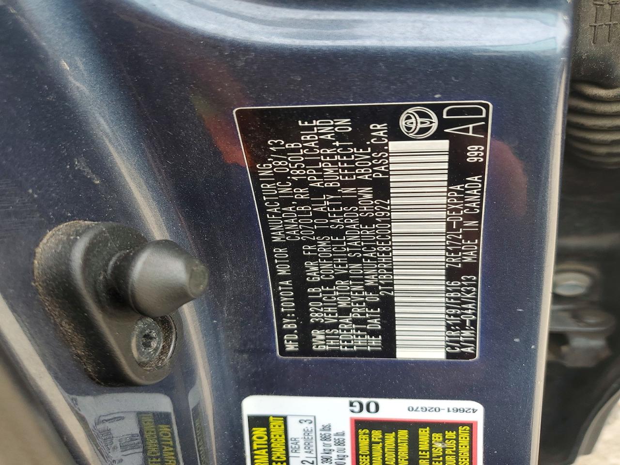 2014 Toyota Corolla Le Eco Plus Серебряный vin: 2T1BPRHE8EC001922