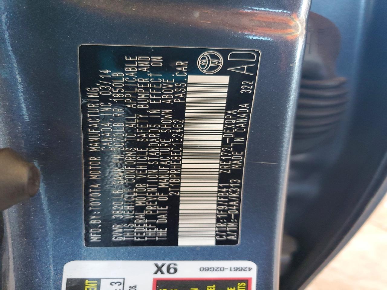 2014 Toyota Corolla Le Eco Gray vin: 2T1BPRHE8EC132462