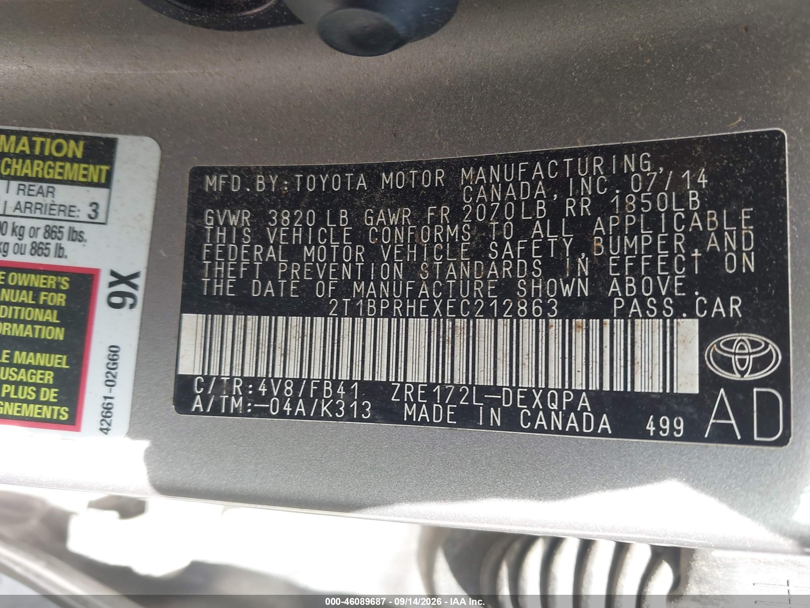 2014 Toyota Corolla Le Eco Cream vin: 2T1BPRHEXEC212863