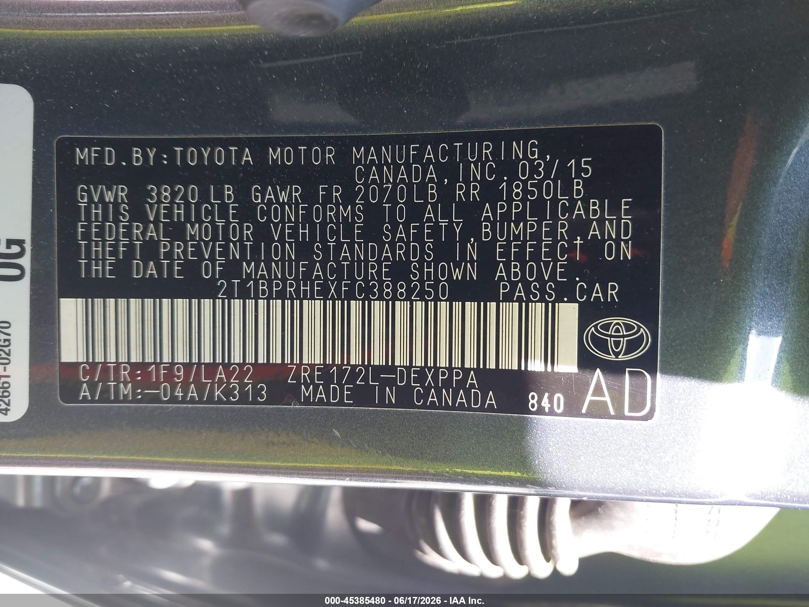2015 Toyota Corolla Le Eco Premium Gray vin: 2T1BPRHEXFC388250