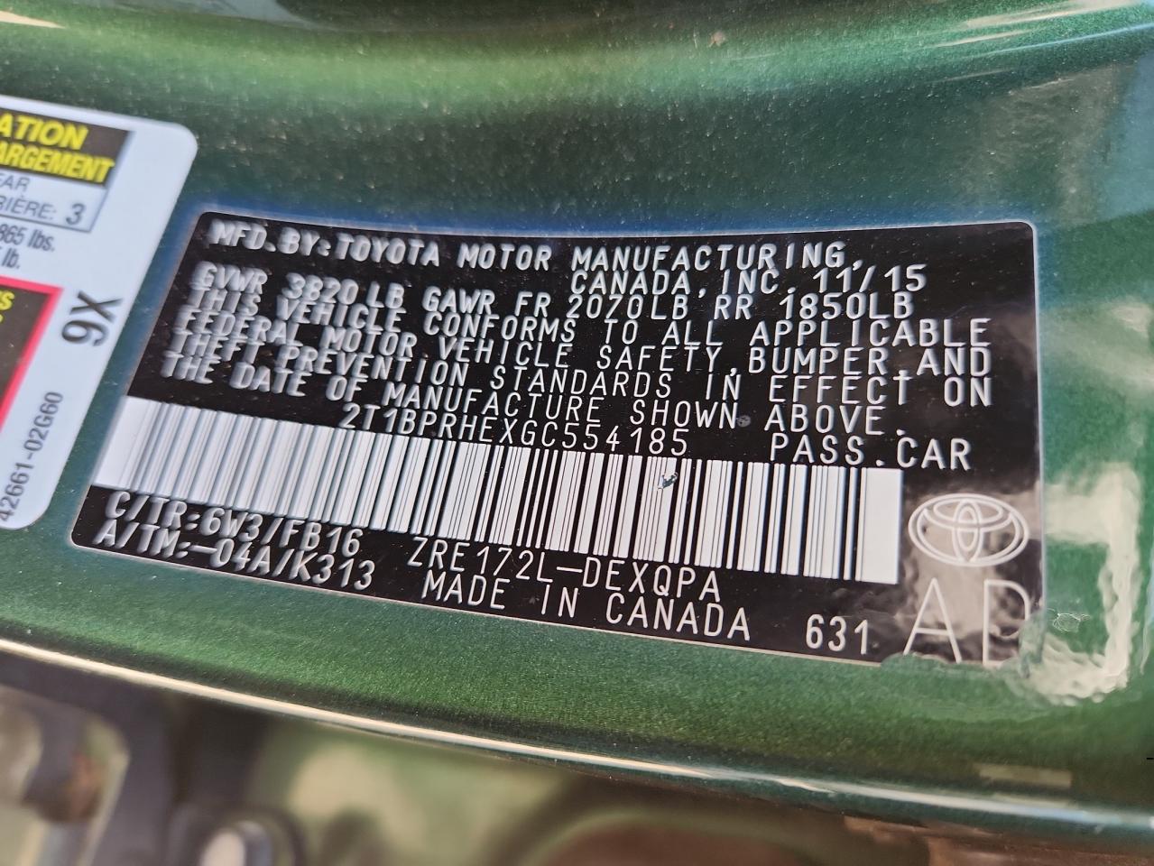 2016 Toyota Corolla Eco   Green vin: 2T1BPRHEXGC554185