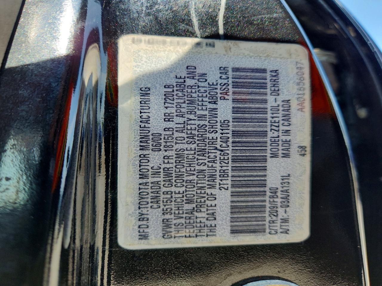 2001 Toyota Corolla Ce Black vin: 2T1BR12E61C401105