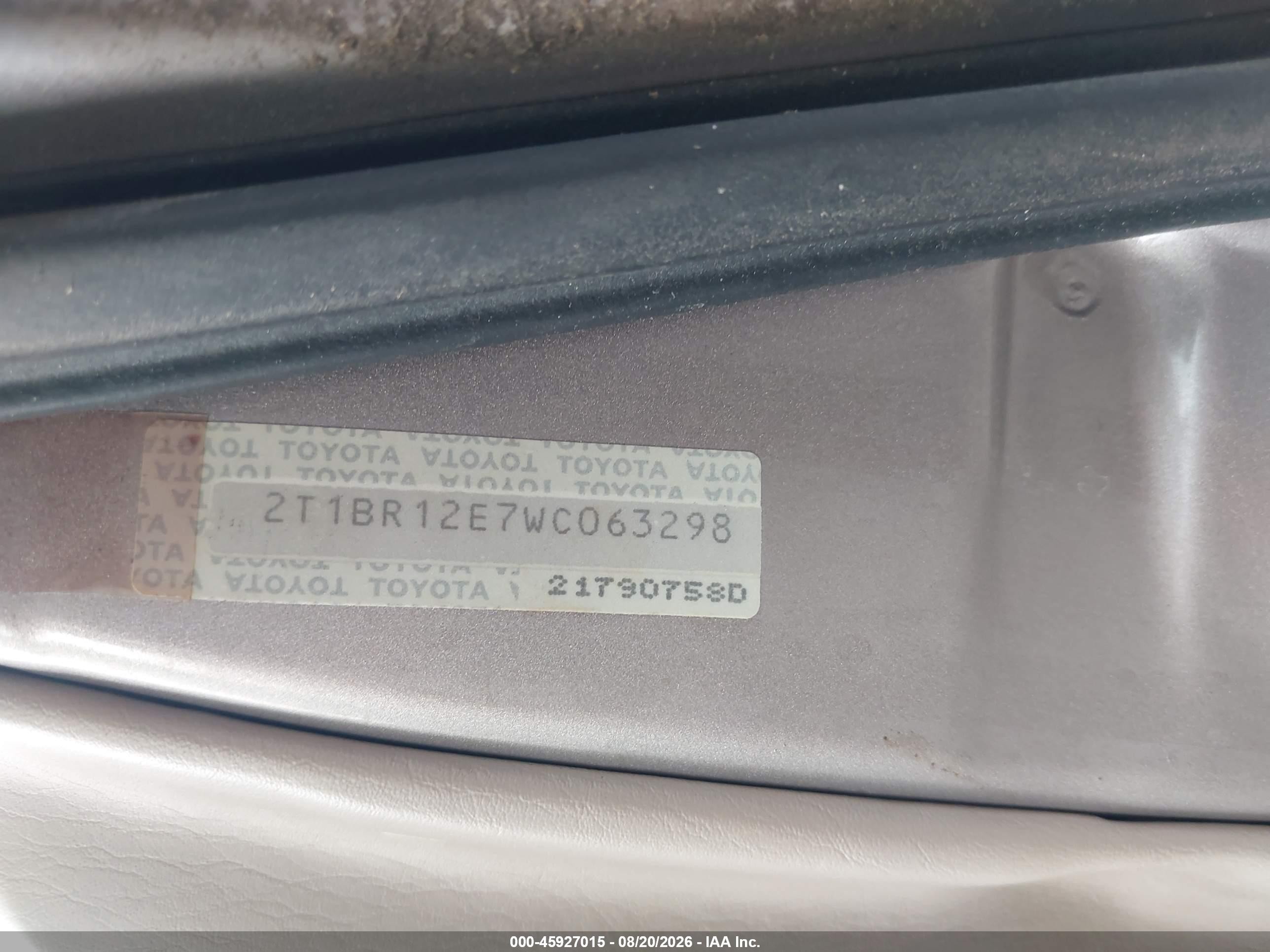 1998 Toyota Corolla Ve Gold vin: 2T1BR12E7WC063298