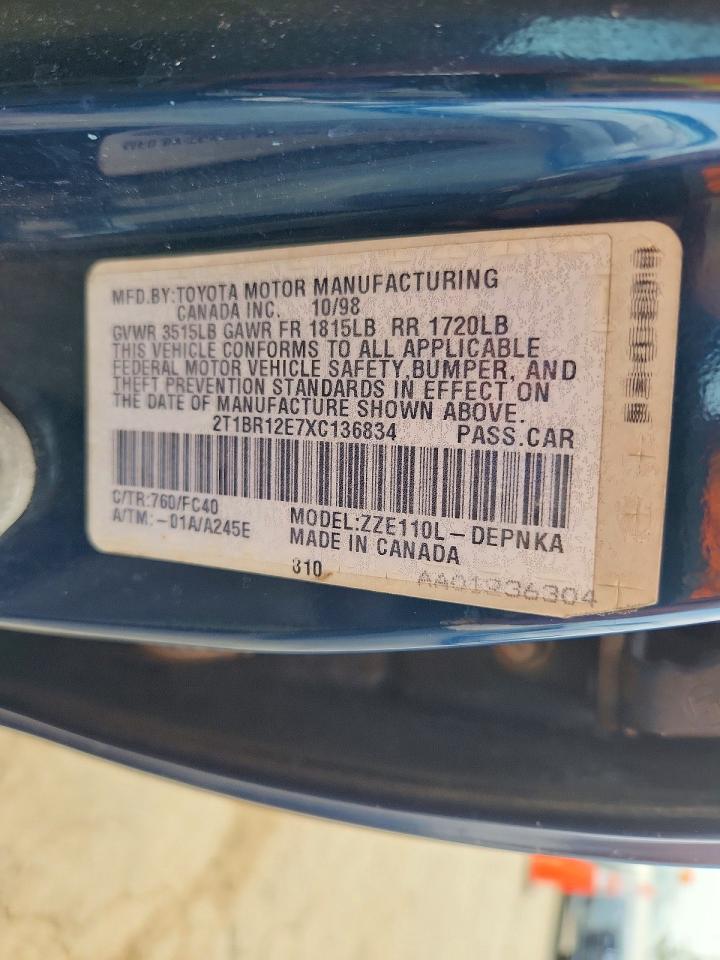 1999 Toyota Corolla Ve Синий vin: 2T1BR12E7XC136834