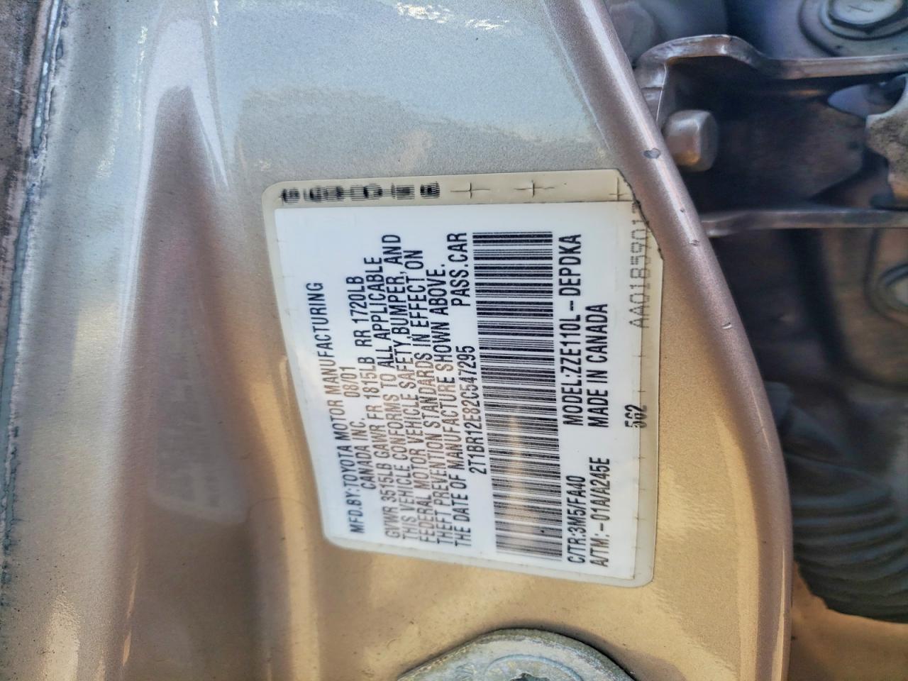 2002 Toyota Corolla Le Коричневый vin: 2T1BR12E82C547295