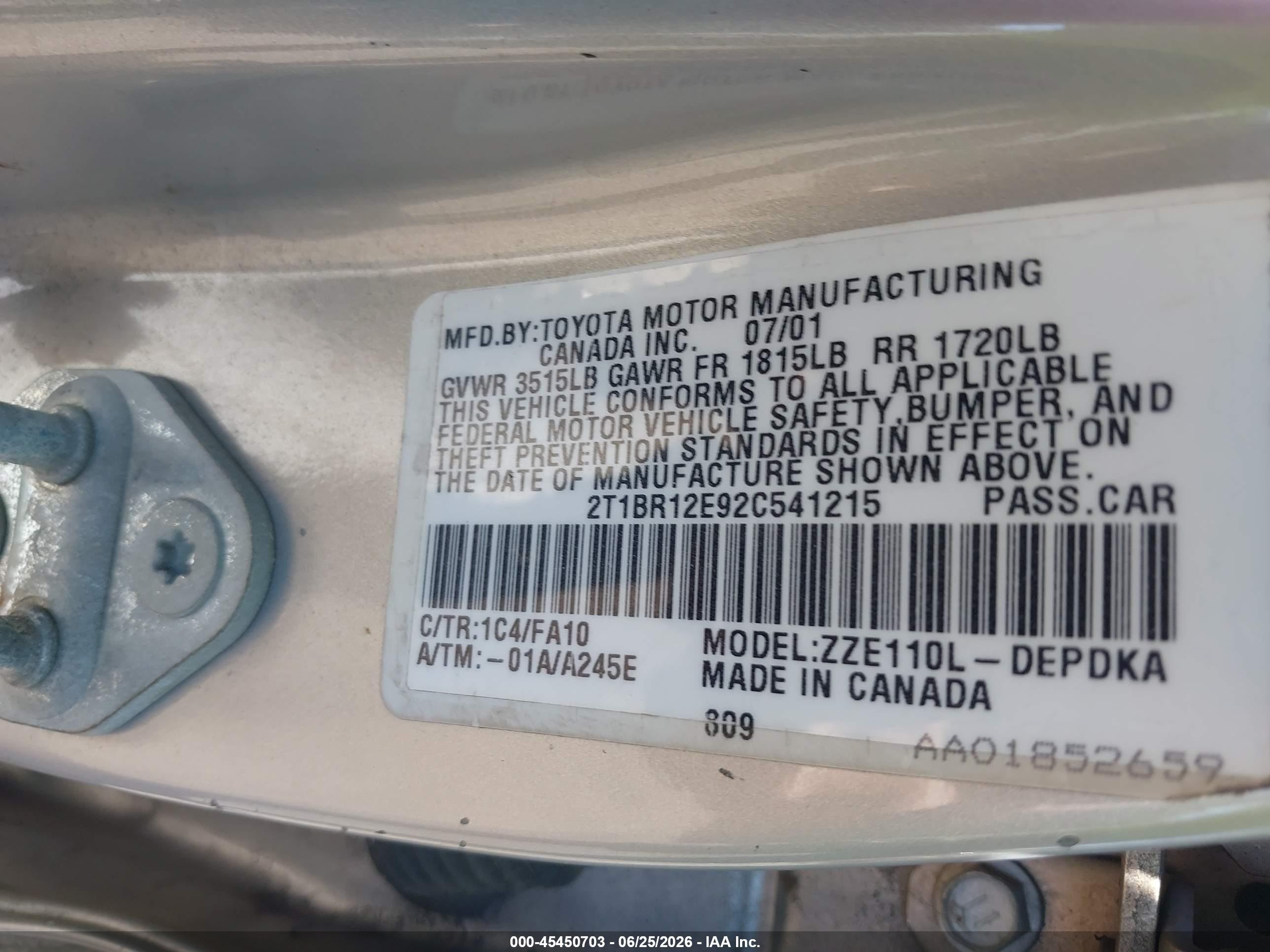 2002 Toyota Corolla Le Silver vin: 2T1BR12E92C541215