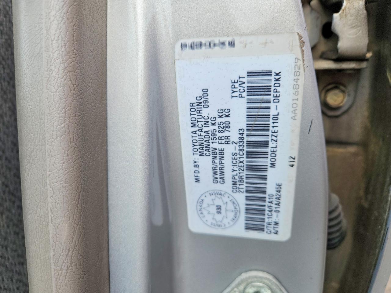 2001 Toyota Corolla Ce Silver vin: 2T1BR12EX1C833843