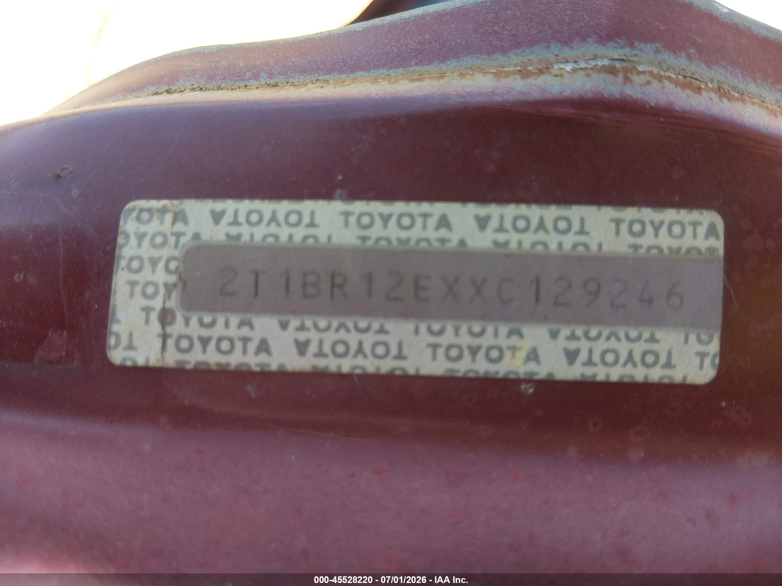 1999 Toyota Corolla Ve Maroon vin: 2T1BR12EXXC129246
