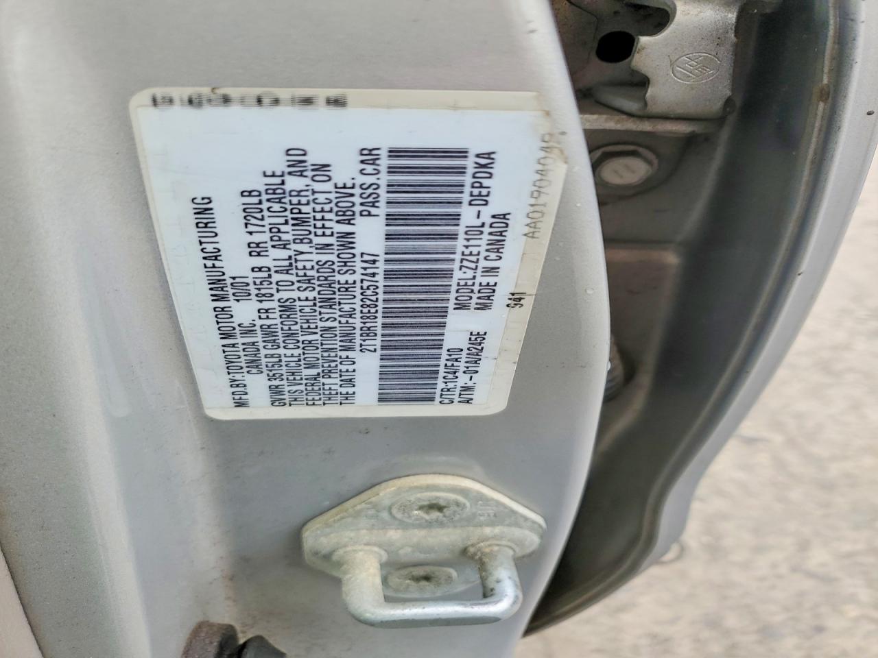 2002 Toyota Corolla Le Silver vin: 2T1BR18E82C574147
