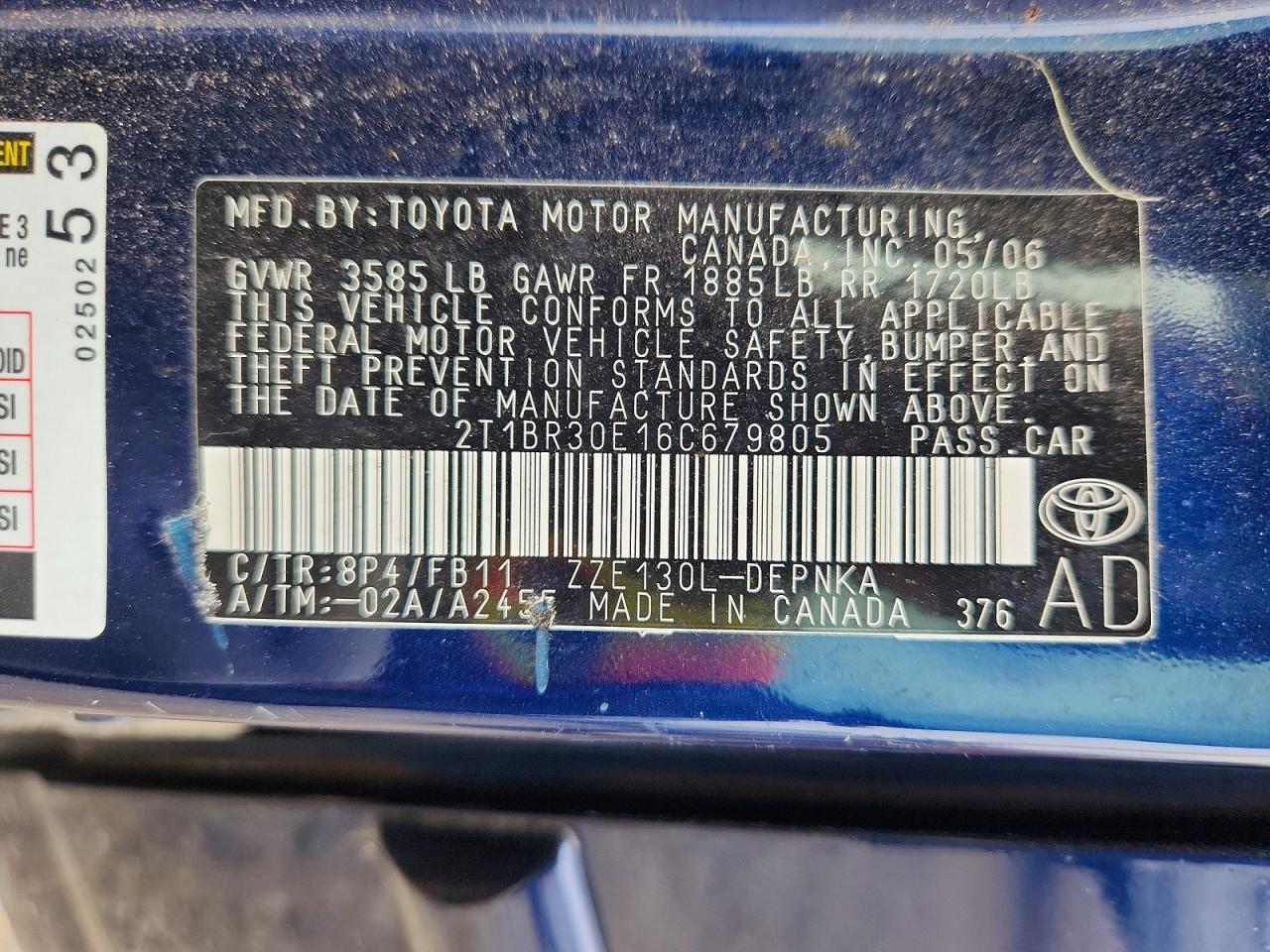 2006 Toyota Corolla Le Blue vin: 2T1BR30E16C679805